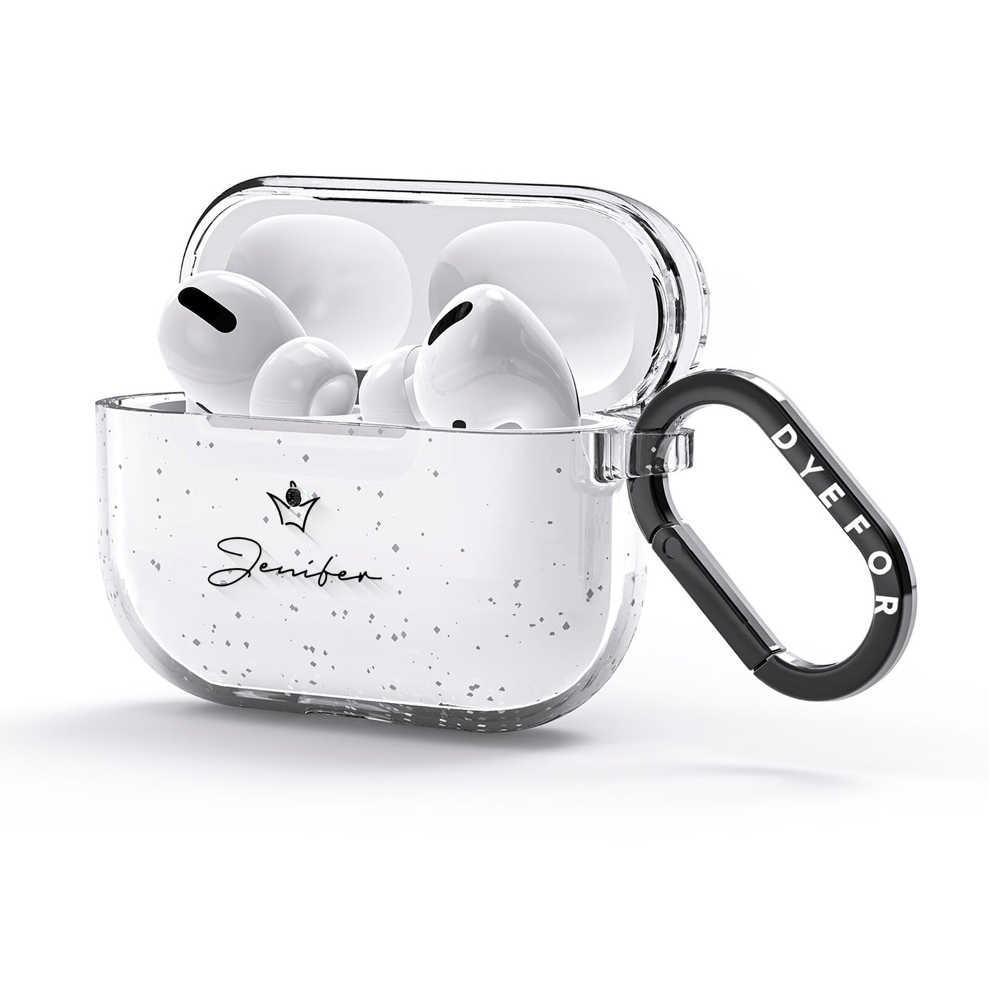 Personalised Black Text Transparent AirPods Glitter Case 3rd Gen Side Image