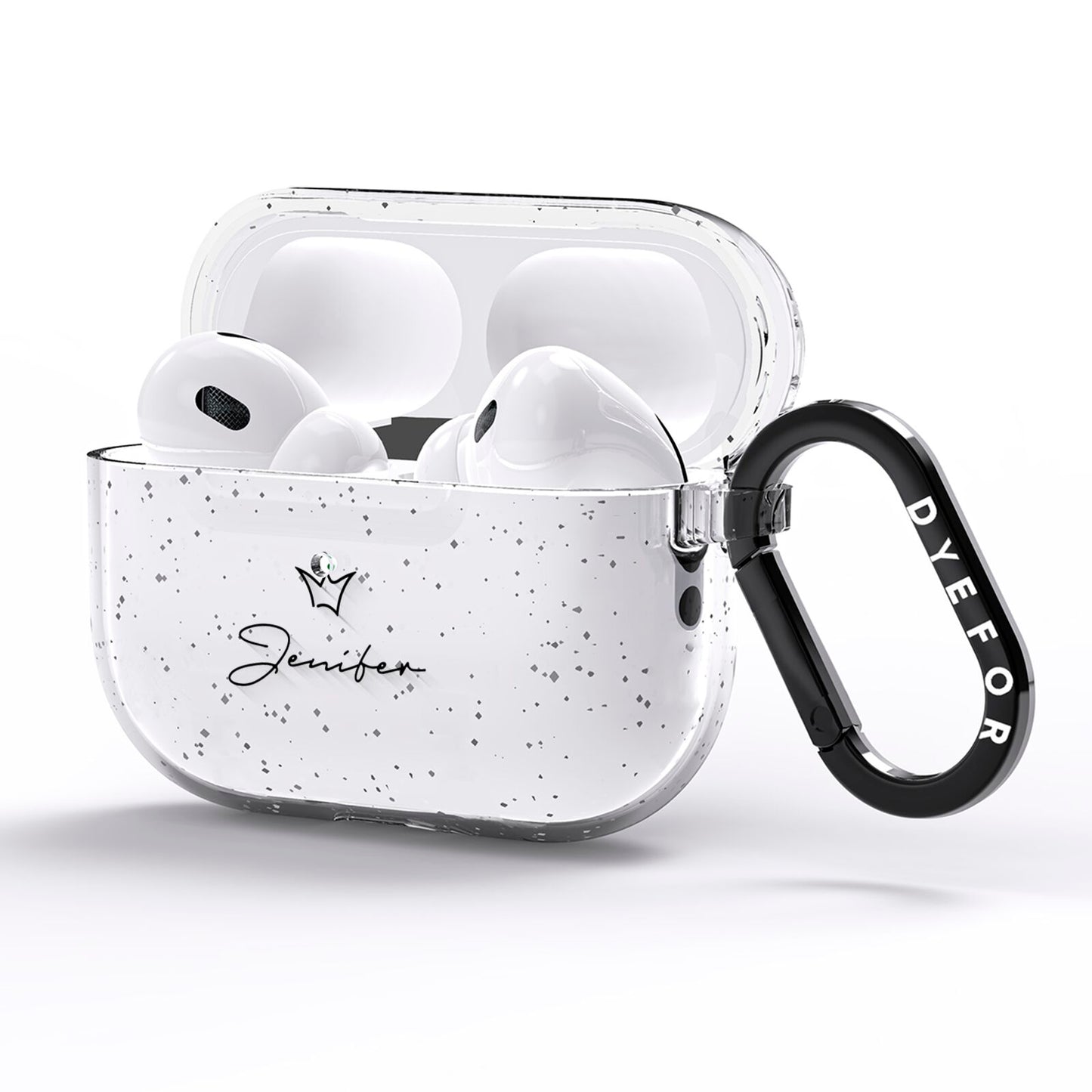 Personalised Black Text Transparent AirPods Pro Glitter Case Side Image