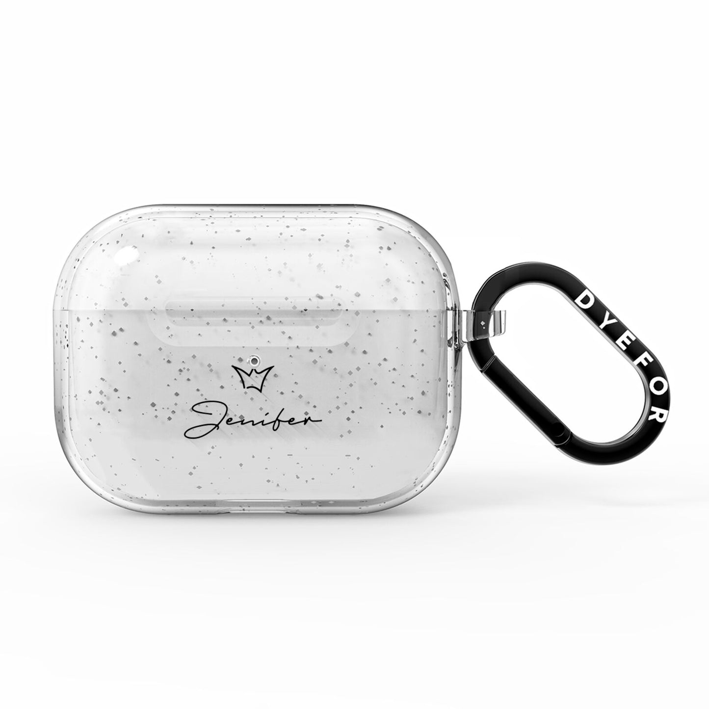 Personalised Black Text Transparent AirPods Pro Glitter Case