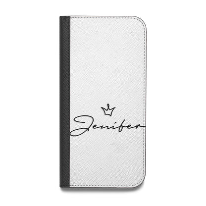 Personalised Black Text Transparent Vegan Leather Flip iPhone Case