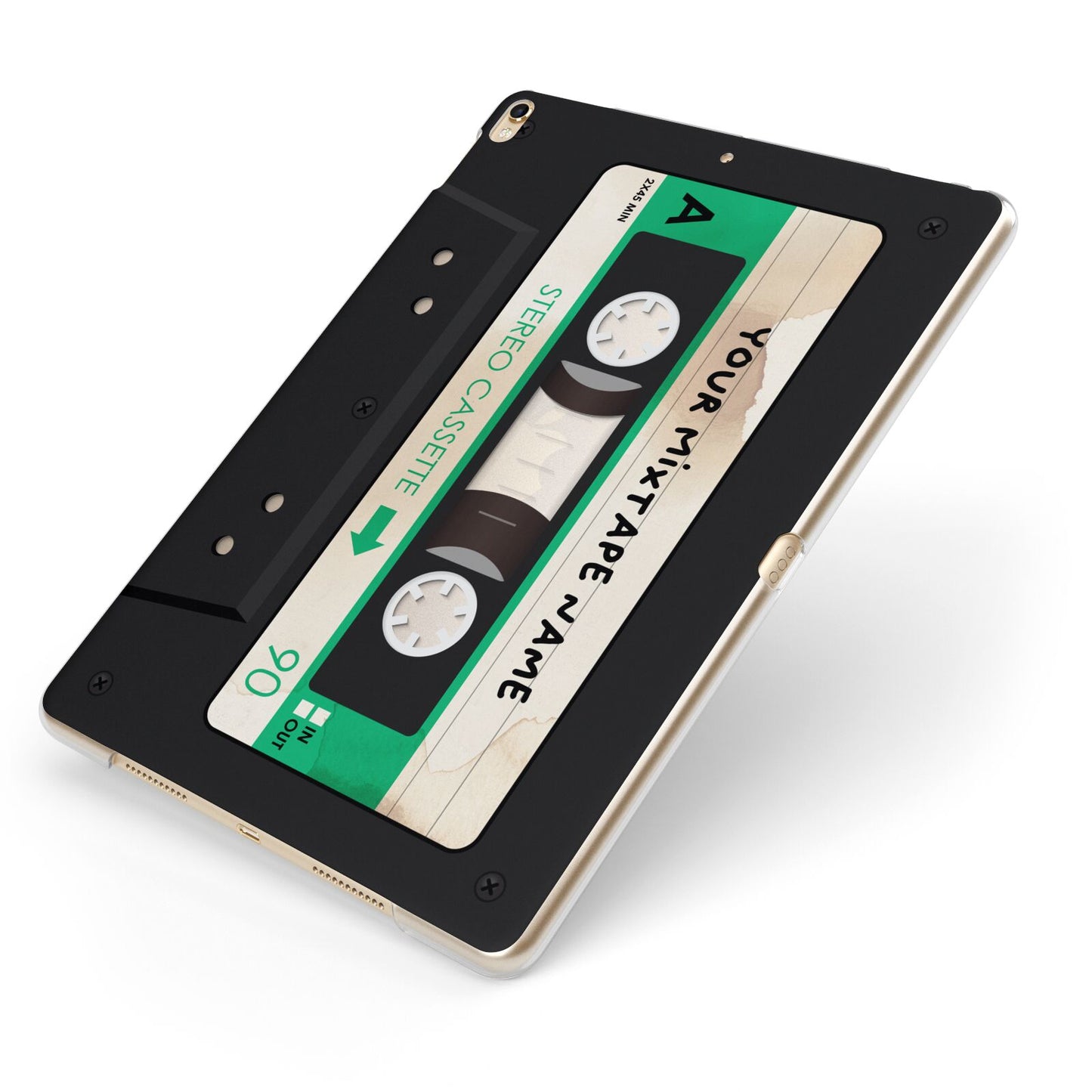 Personalised Black and Green Mixtape Apple iPad Case on Gold iPad Side View