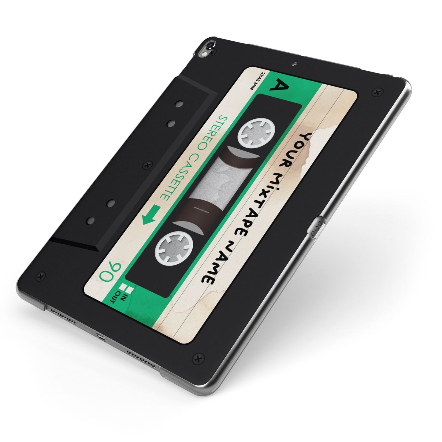 Personalised Black and Green Mixtape Apple iPad Case on Grey iPad Side View