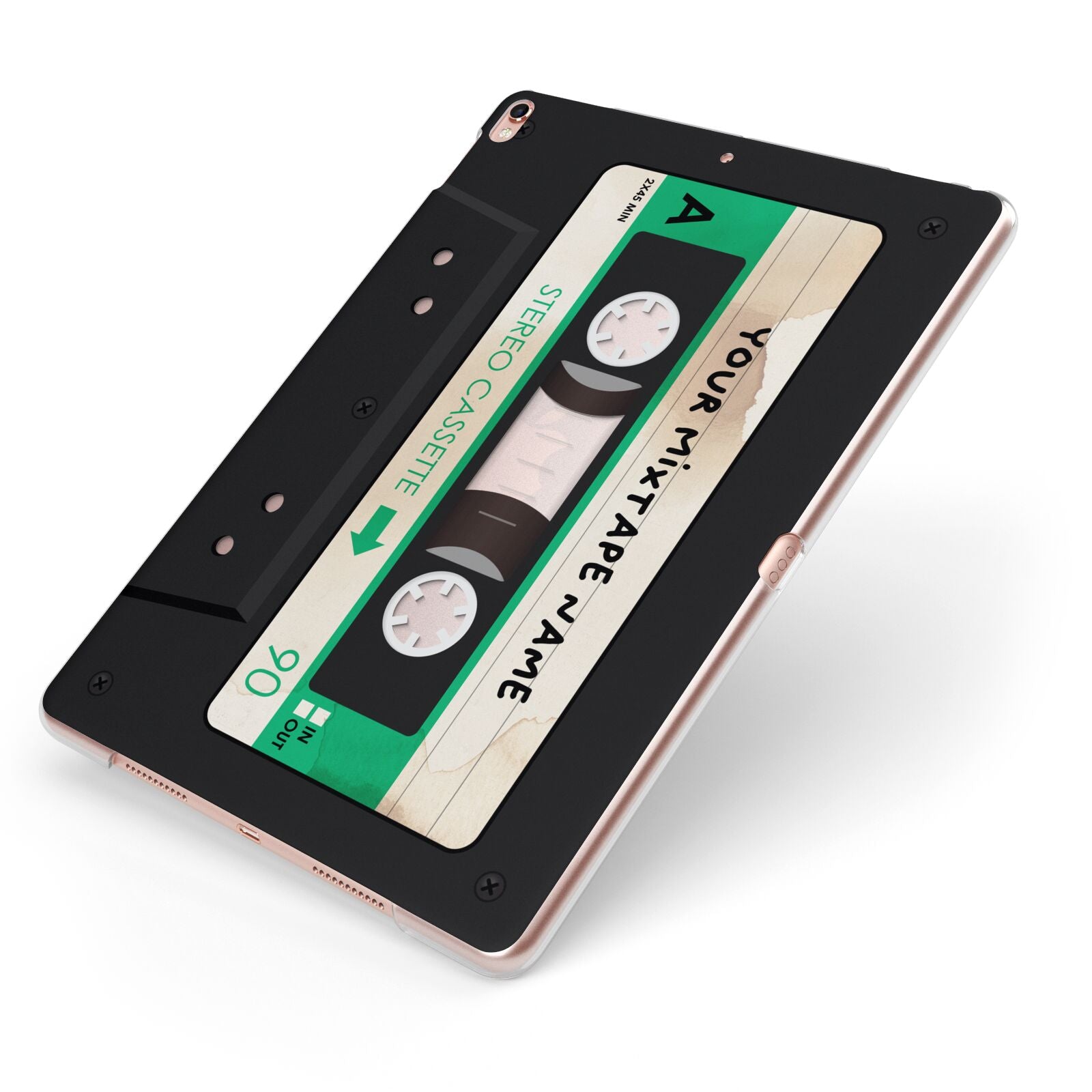 Personalised Black and Green Mixtape Apple iPad Case on Rose Gold iPad Side View