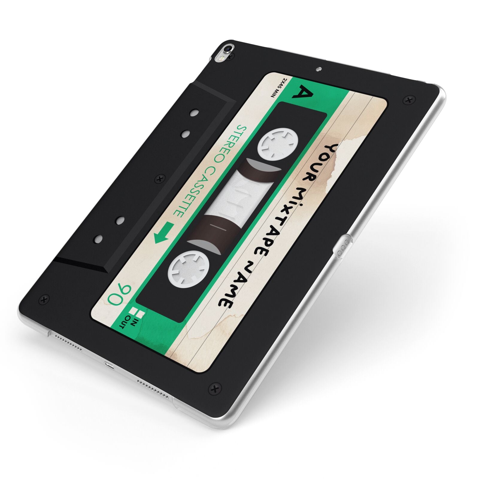 Personalised Black and Green Mixtape Apple iPad Case on Silver iPad Side View