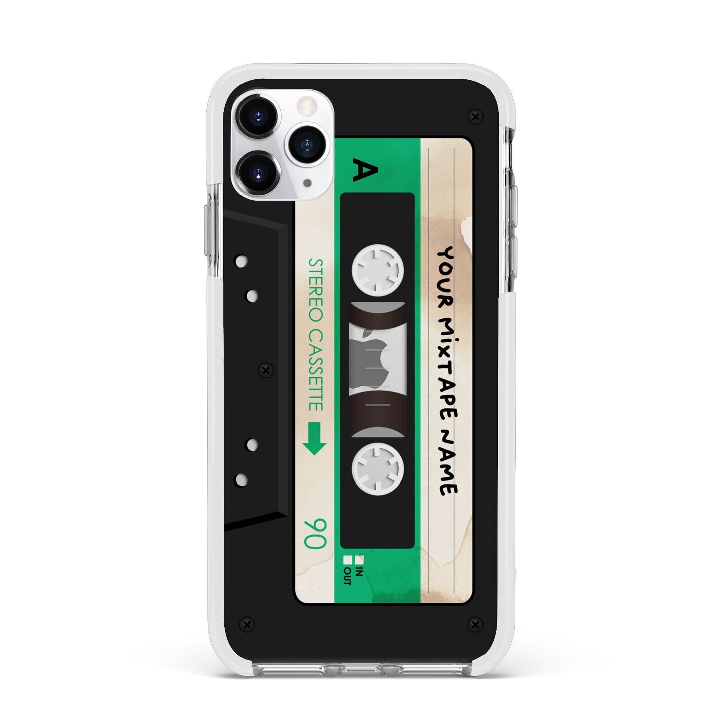 Personalised Black and Green Mixtape Apple iPhone 11 Pro Max in Silver with White Impact Case