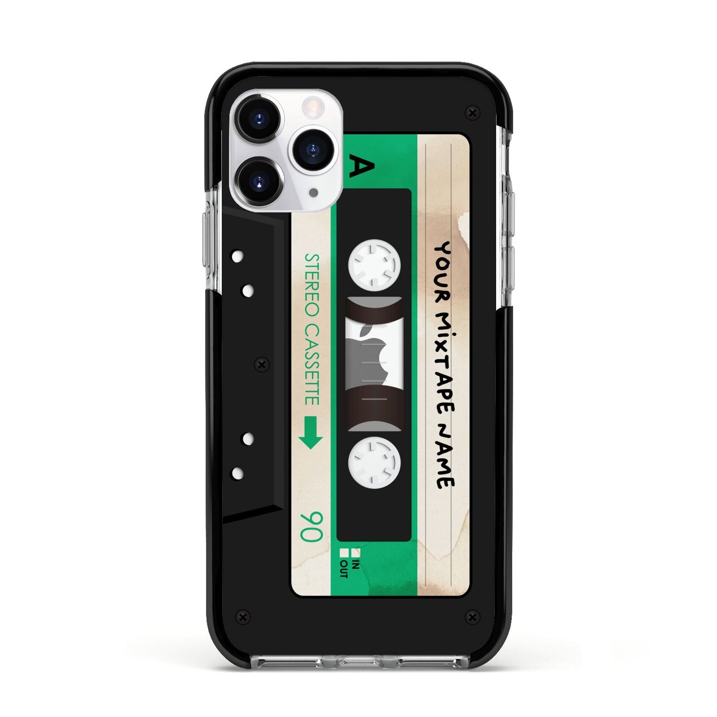 Personalised Black and Green Mixtape Apple iPhone 11 Pro in Silver with Black Impact Case