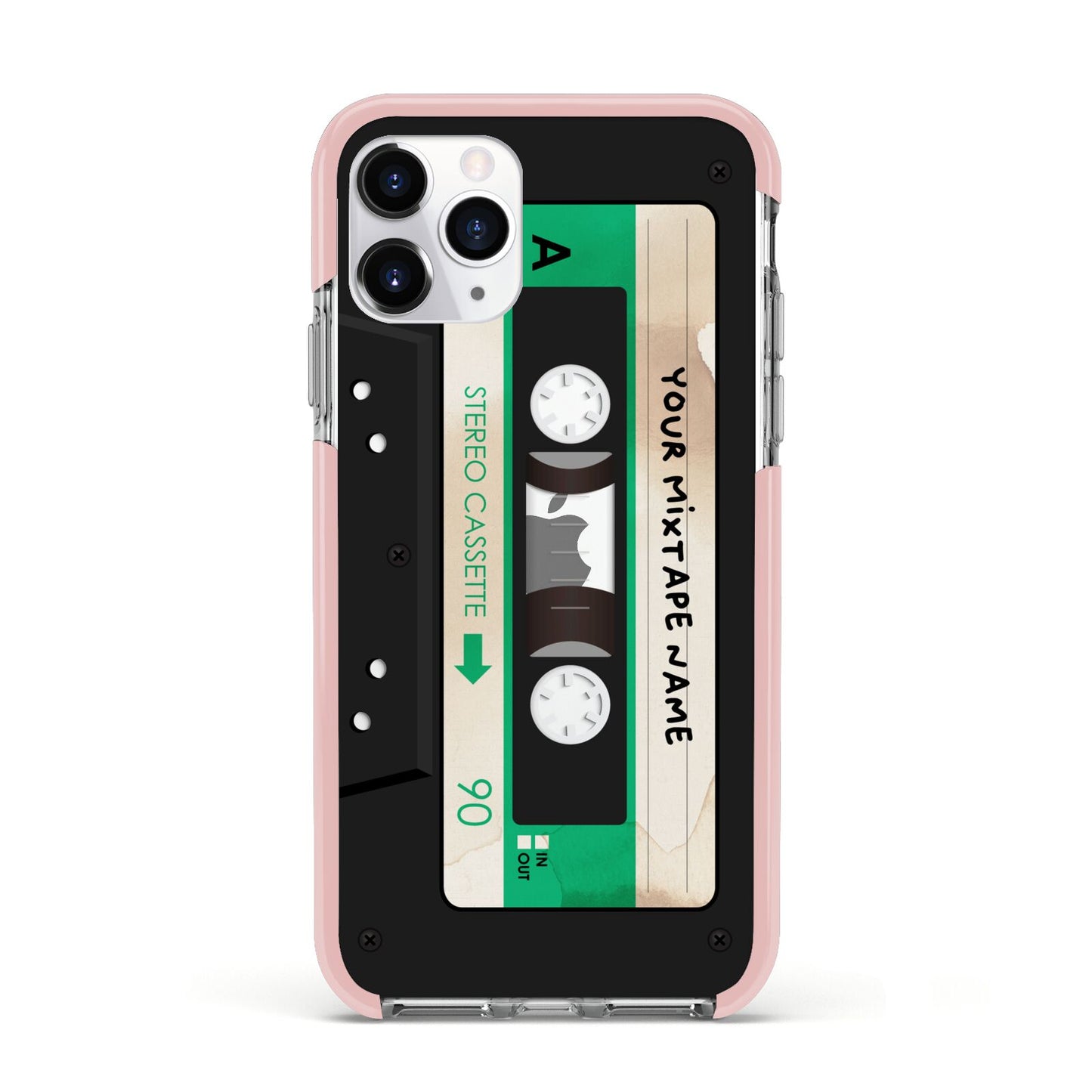 Personalised Black and Green Mixtape Apple iPhone 11 Pro in Silver with Pink Impact Case