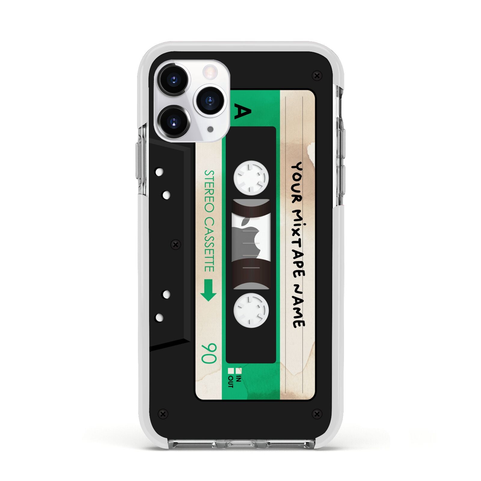 Personalised Black and Green Mixtape Apple iPhone 11 Pro in Silver with White Impact Case