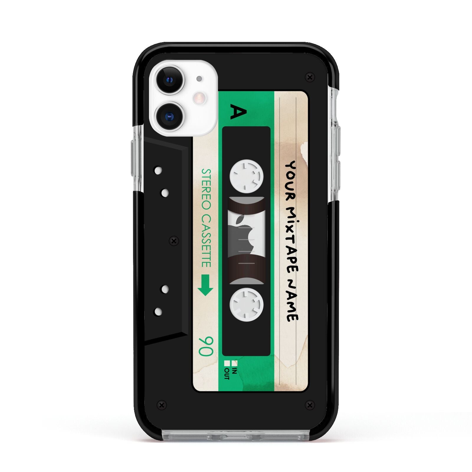 Personalised Black and Green Mixtape Apple iPhone 11 in White with Black Impact Case