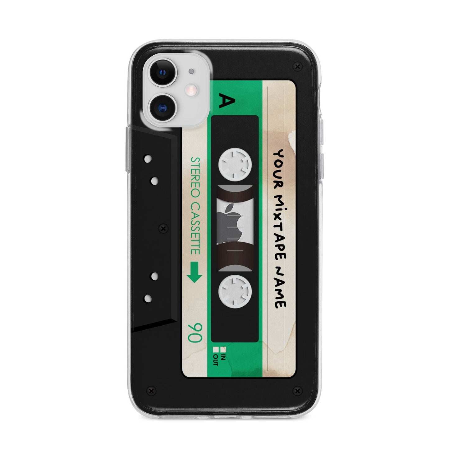 Personalised Black and Green Mixtape Apple iPhone 11 in White with Bumper Case