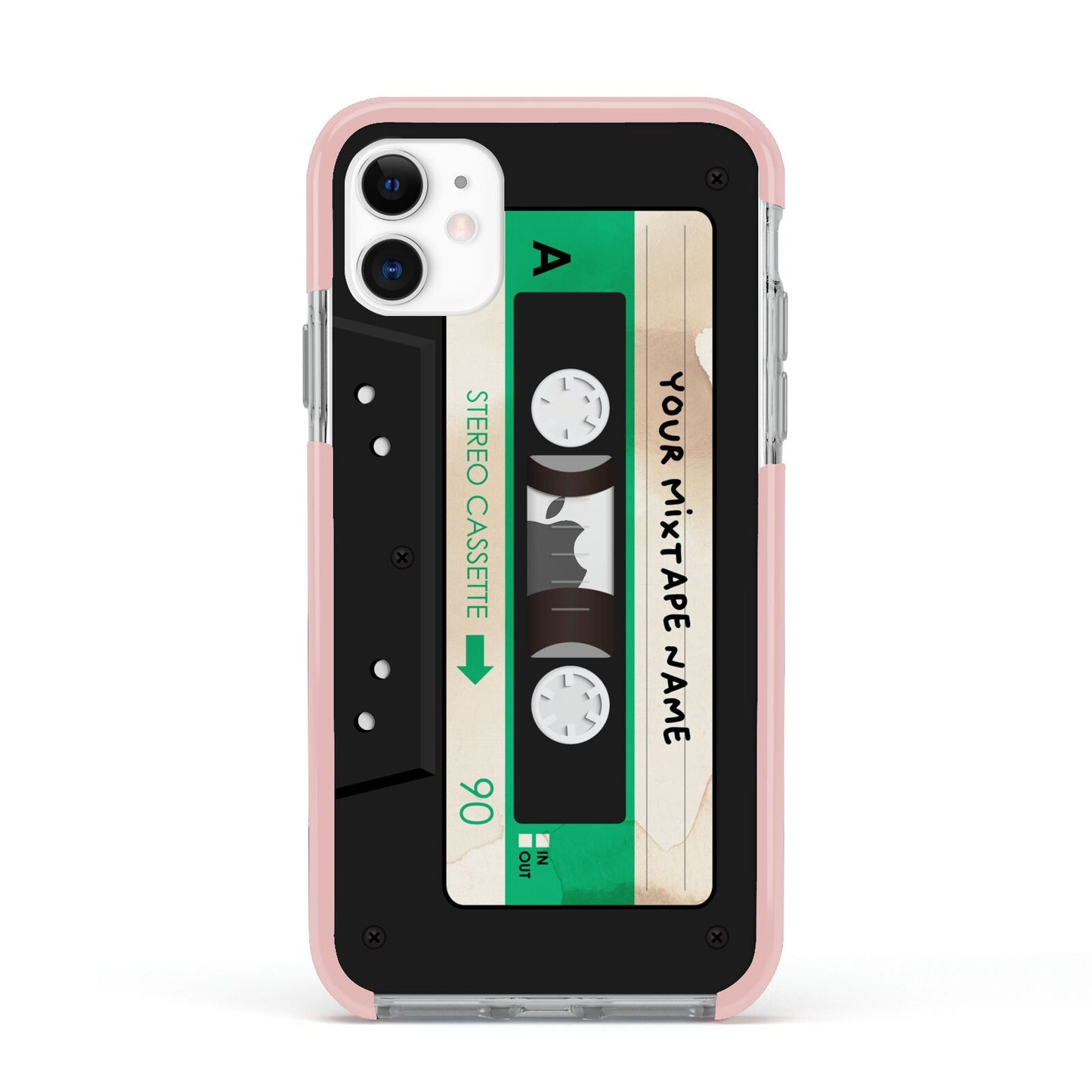 Personalised Black and Green Mixtape Apple iPhone 11 in White with Pink Impact Case