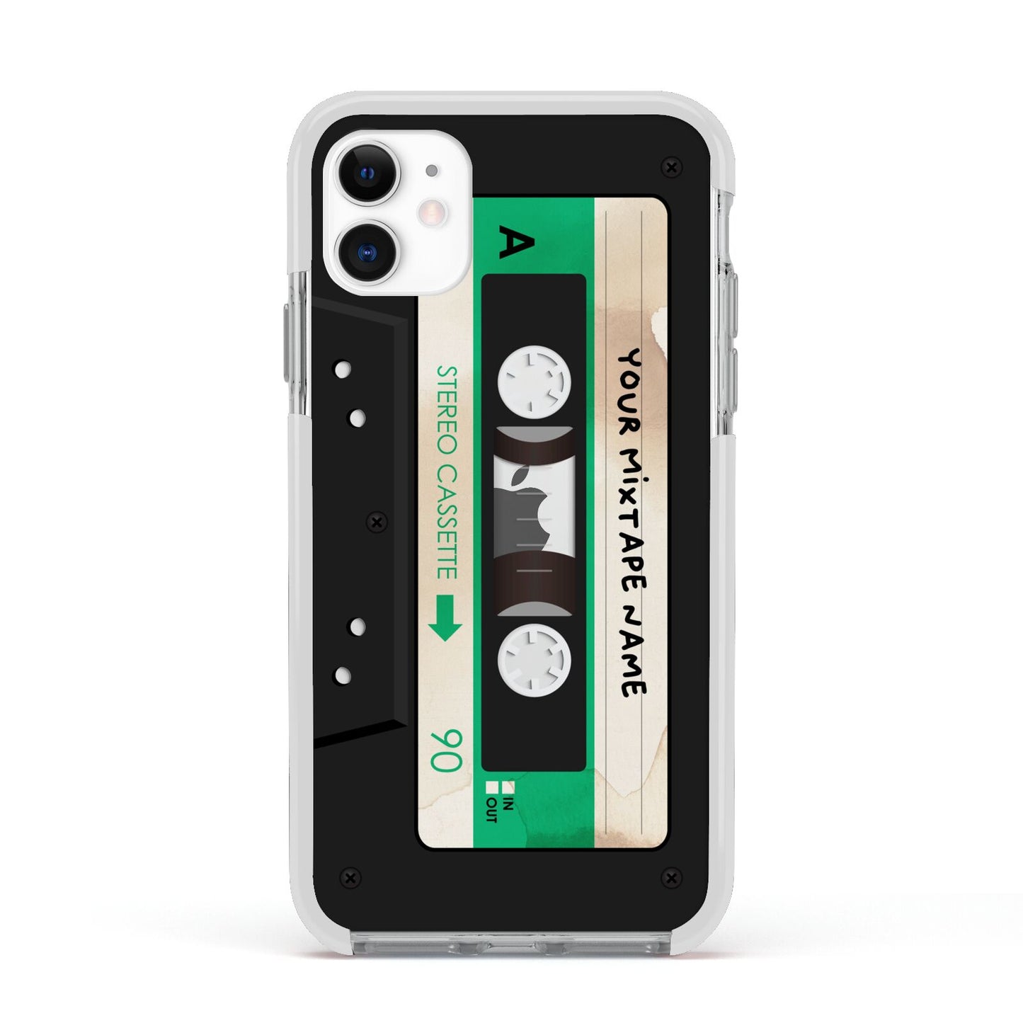 Personalised Black and Green Mixtape Apple iPhone 11 in White with White Impact Case