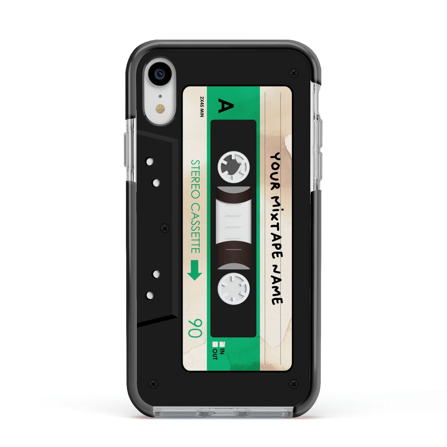 Personalised Black and Green Mixtape Apple iPhone XR Impact Case Black Edge on Silver Phone