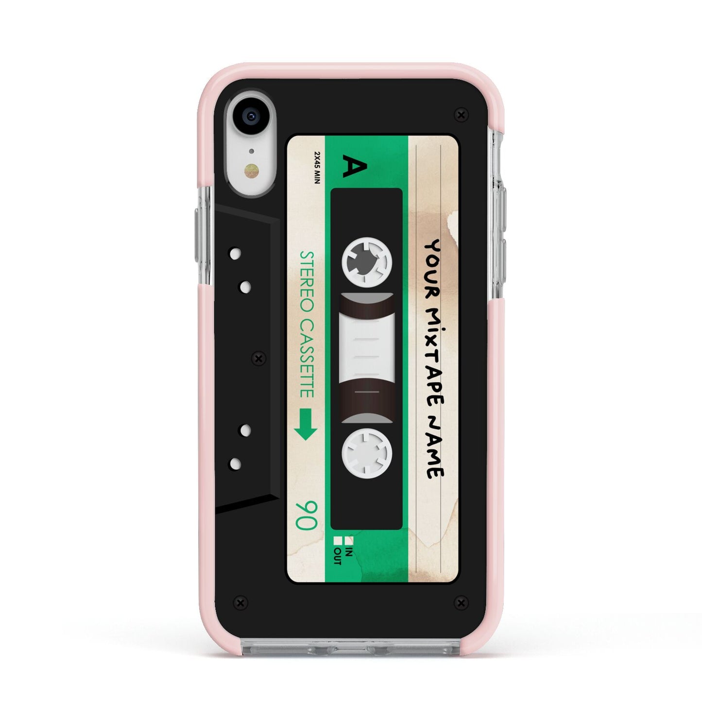 Personalised Black and Green Mixtape Apple iPhone XR Impact Case Pink Edge on Silver Phone