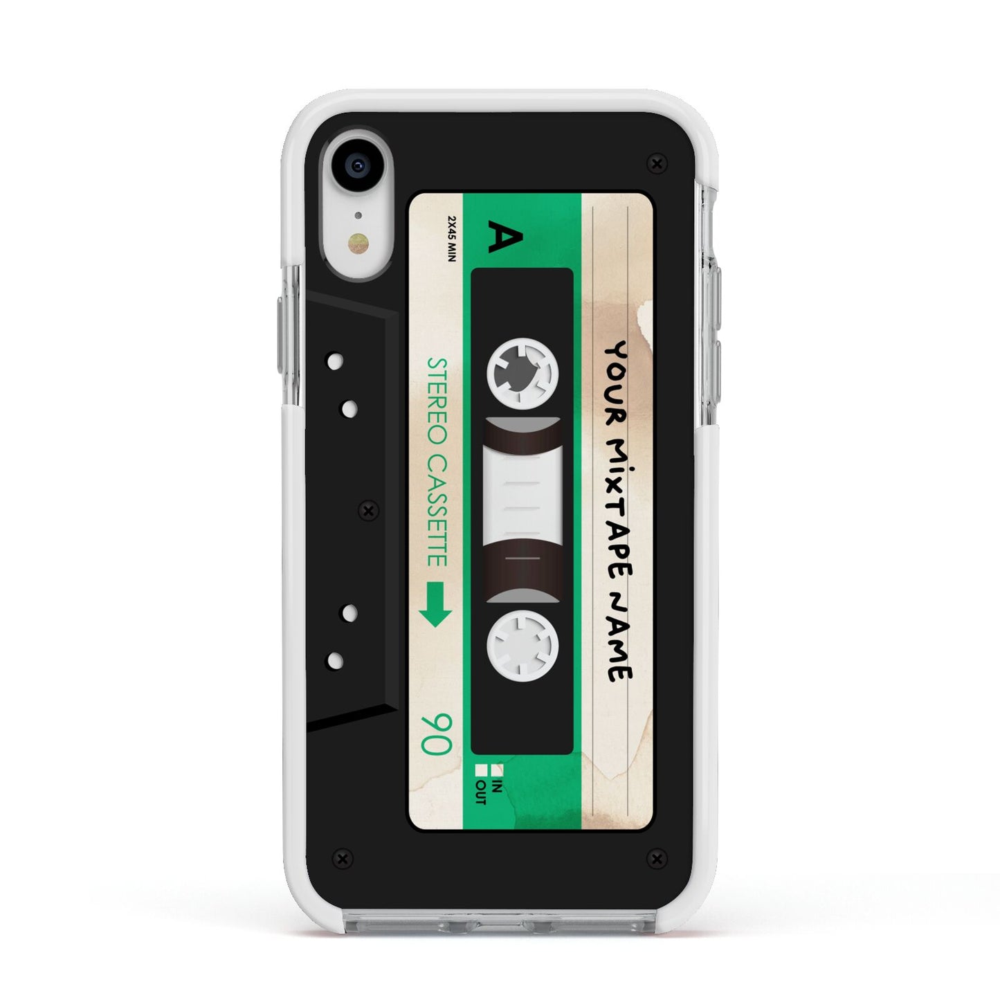 Personalised Black and Green Mixtape Apple iPhone XR Impact Case White Edge on Silver Phone