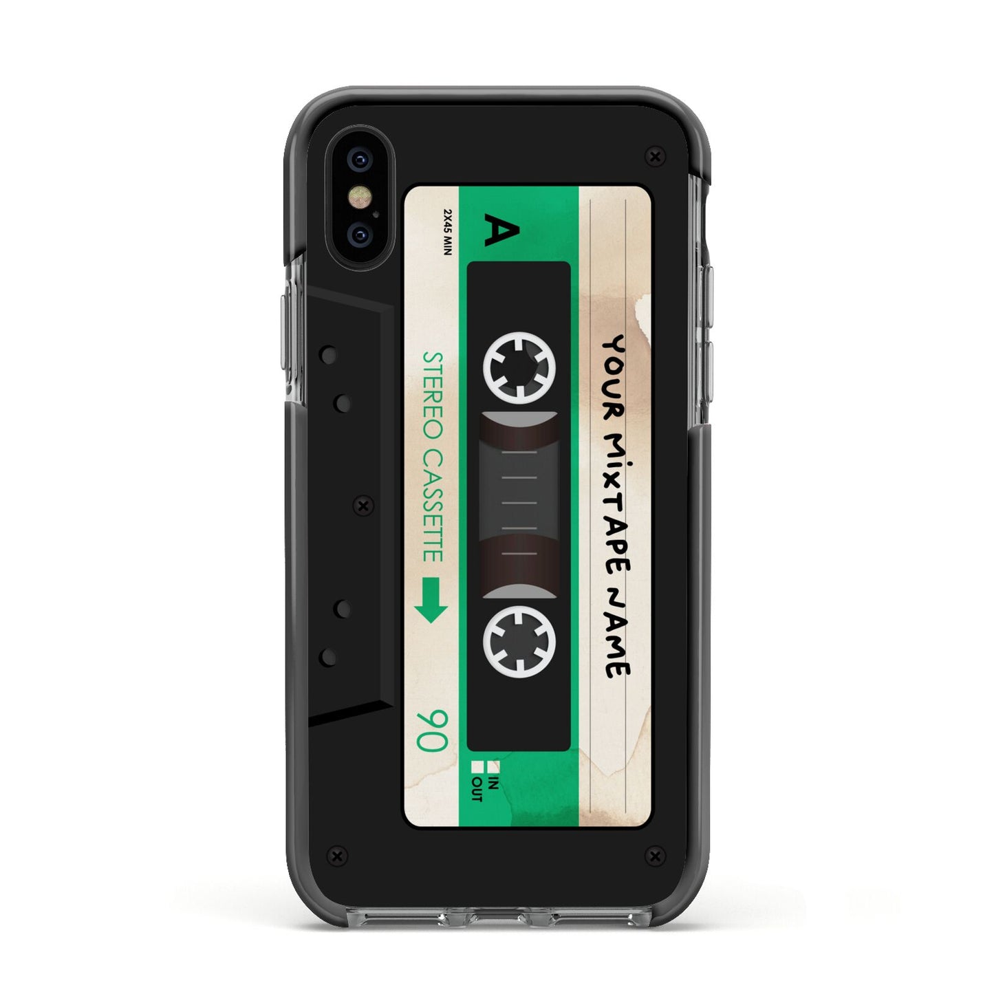 Personalised Black and Green Mixtape Apple iPhone Xs Impact Case Black Edge on Black Phone