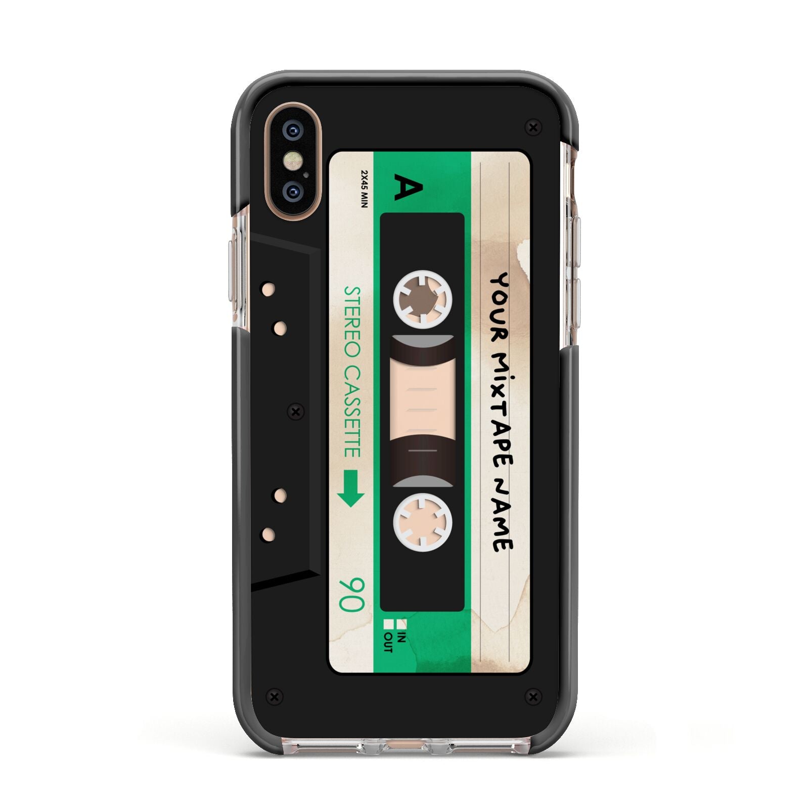 Personalised Black and Green Mixtape Apple iPhone Xs Impact Case Black Edge on Gold Phone