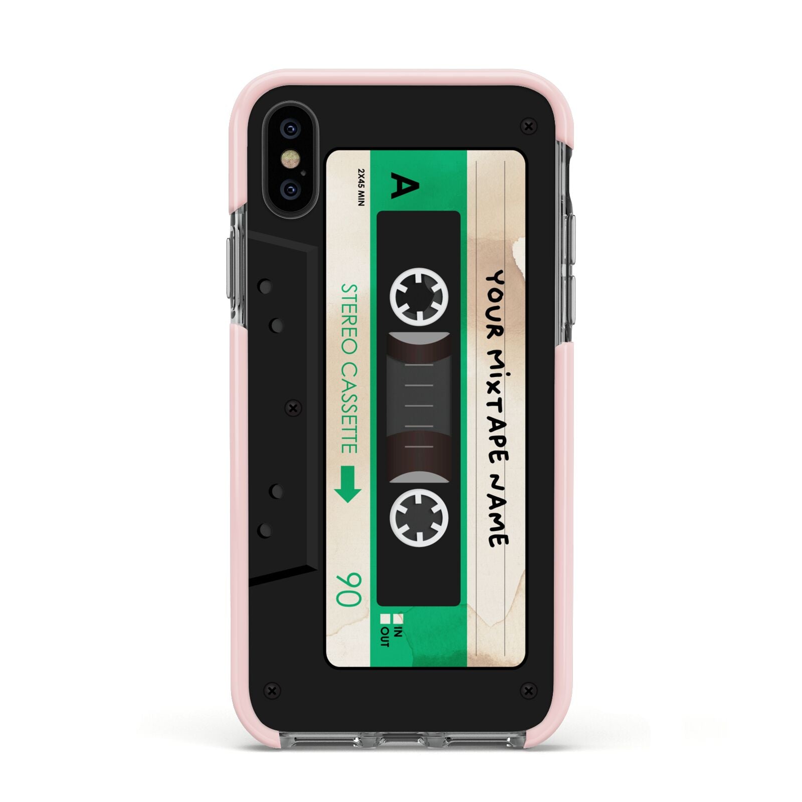 Personalised Black and Green Mixtape Apple iPhone Xs Impact Case Pink Edge on Black Phone