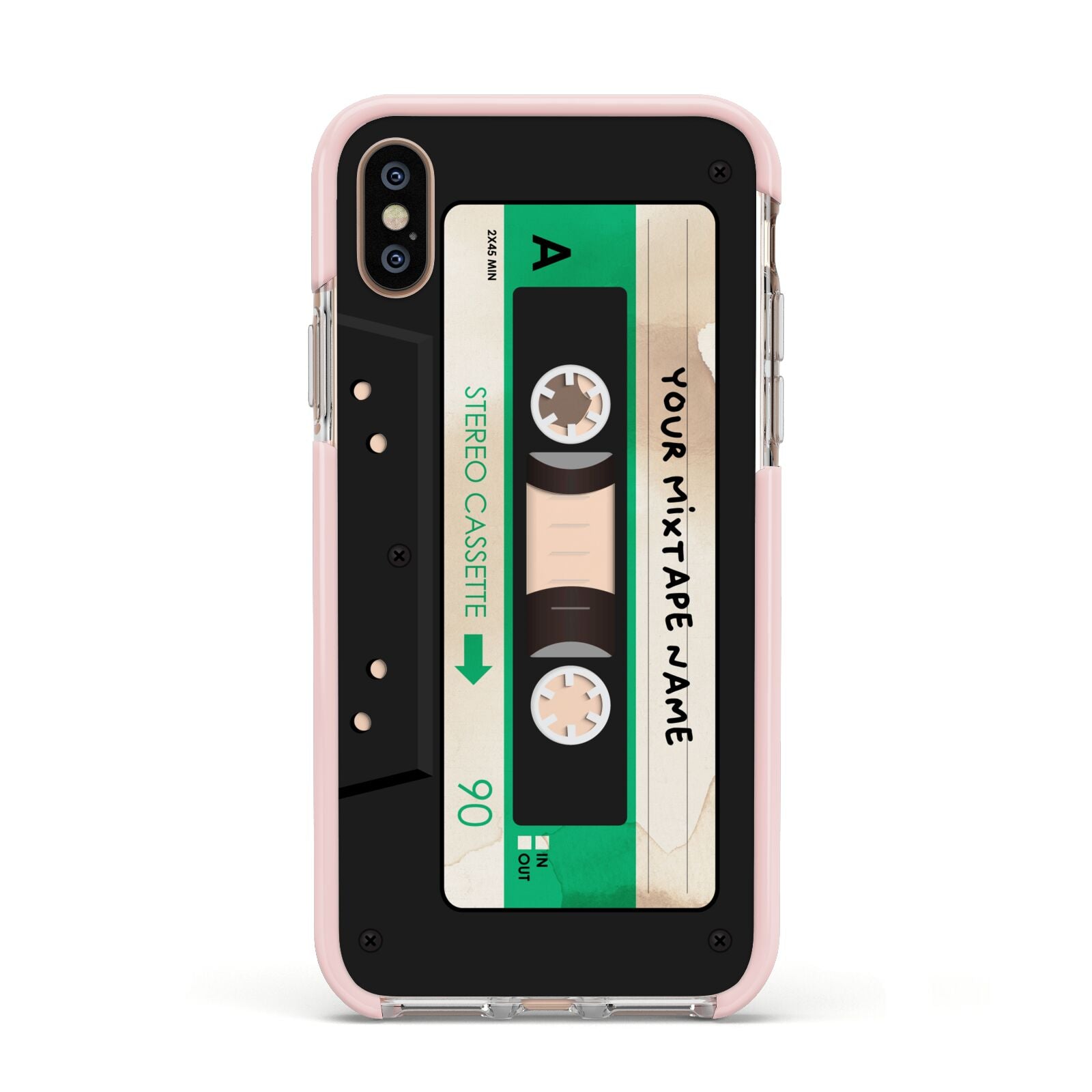 Personalised Black and Green Mixtape Apple iPhone Xs Impact Case Pink Edge on Gold Phone