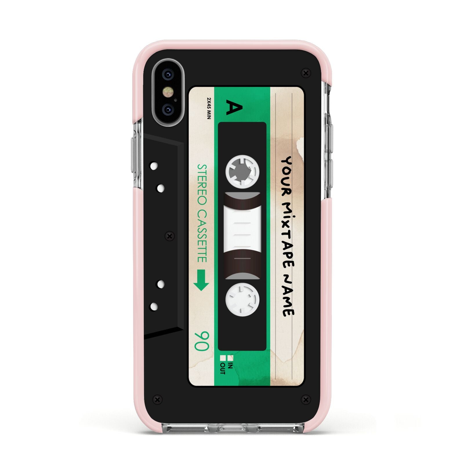 Personalised Black and Green Mixtape Apple iPhone Xs Impact Case Pink Edge on Silver Phone