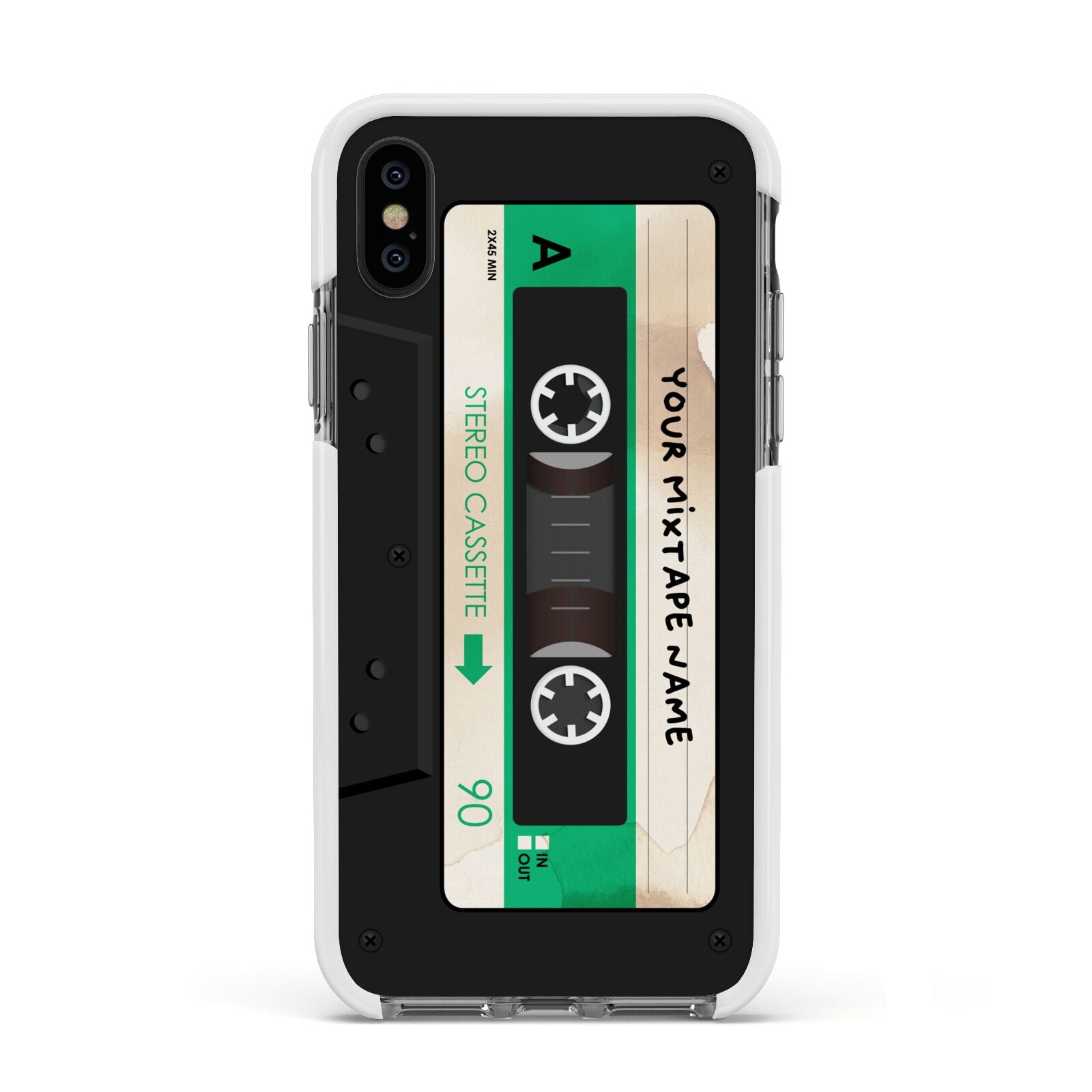 Personalised Black and Green Mixtape Apple iPhone Xs Impact Case White Edge on Black Phone