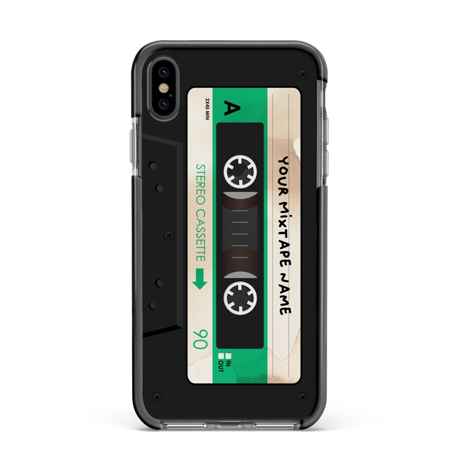 Personalised Black and Green Mixtape Apple iPhone Xs Max Impact Case Black Edge on Black Phone