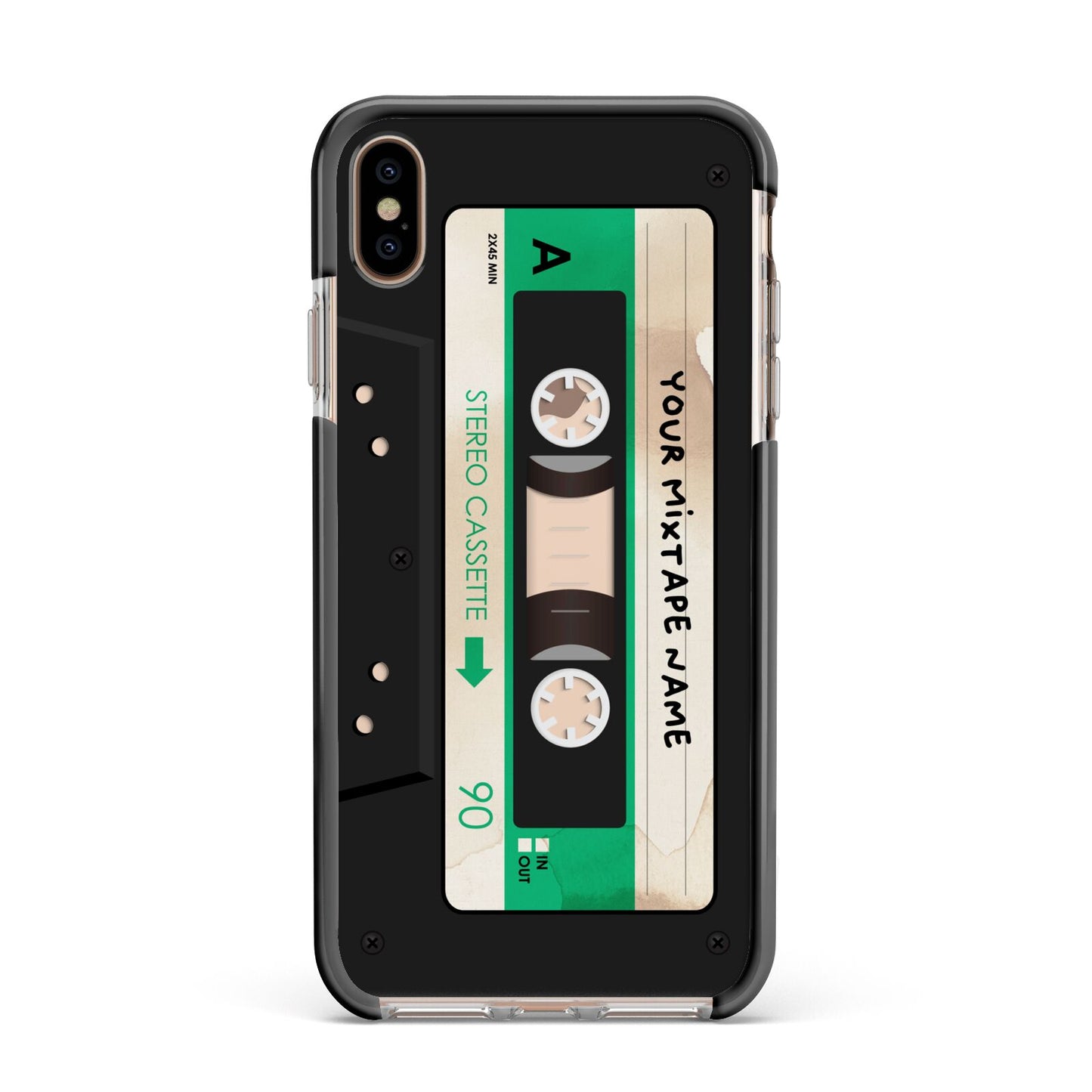 Personalised Black and Green Mixtape Apple iPhone Xs Max Impact Case Black Edge on Gold Phone