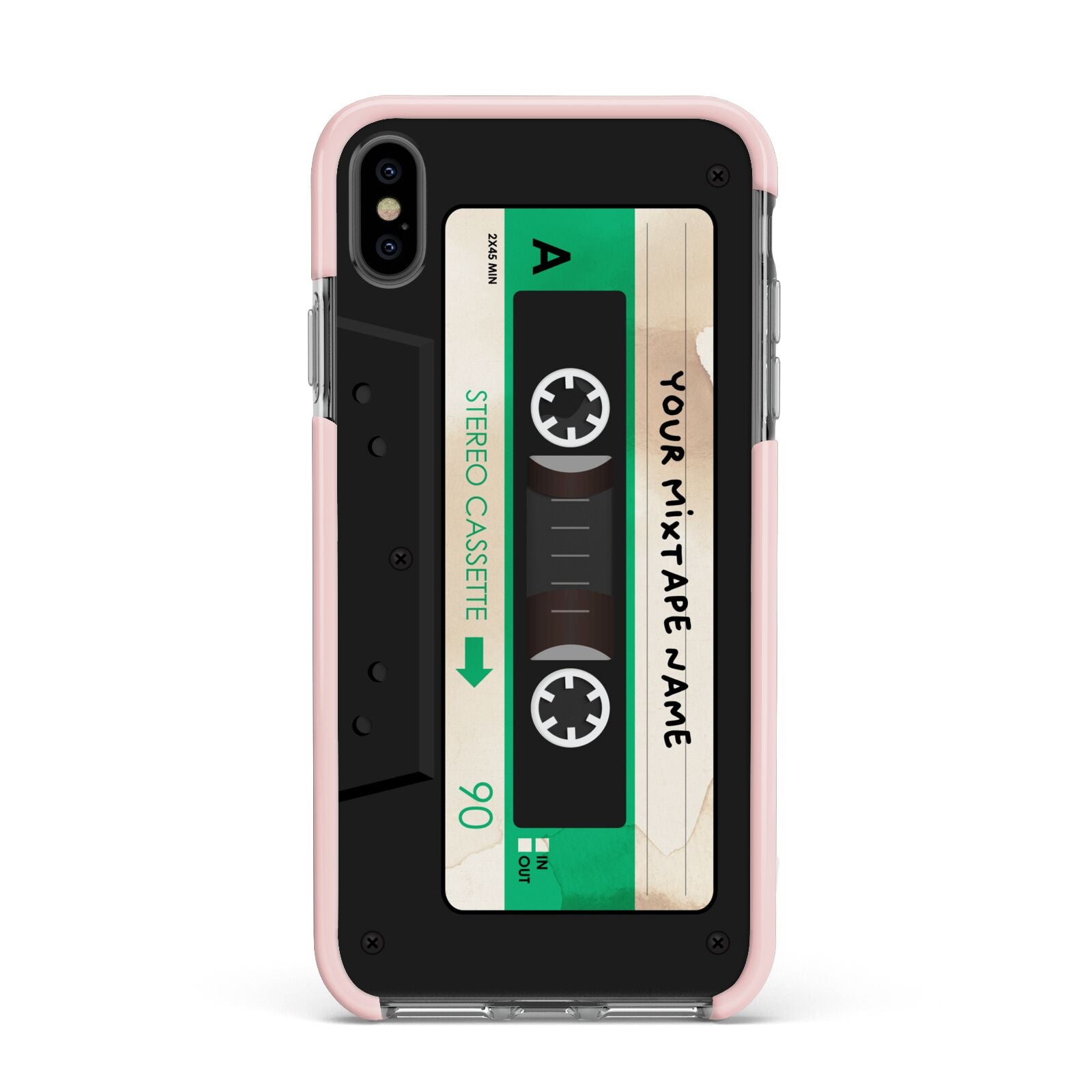 Personalised Black and Green Mixtape Apple iPhone Xs Max Impact Case Pink Edge on Black Phone