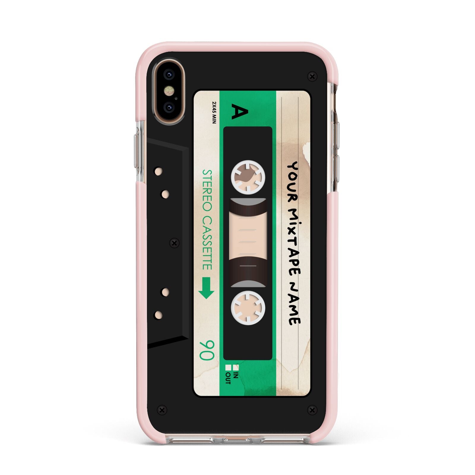 Personalised Black and Green Mixtape Apple iPhone Xs Max Impact Case Pink Edge on Gold Phone