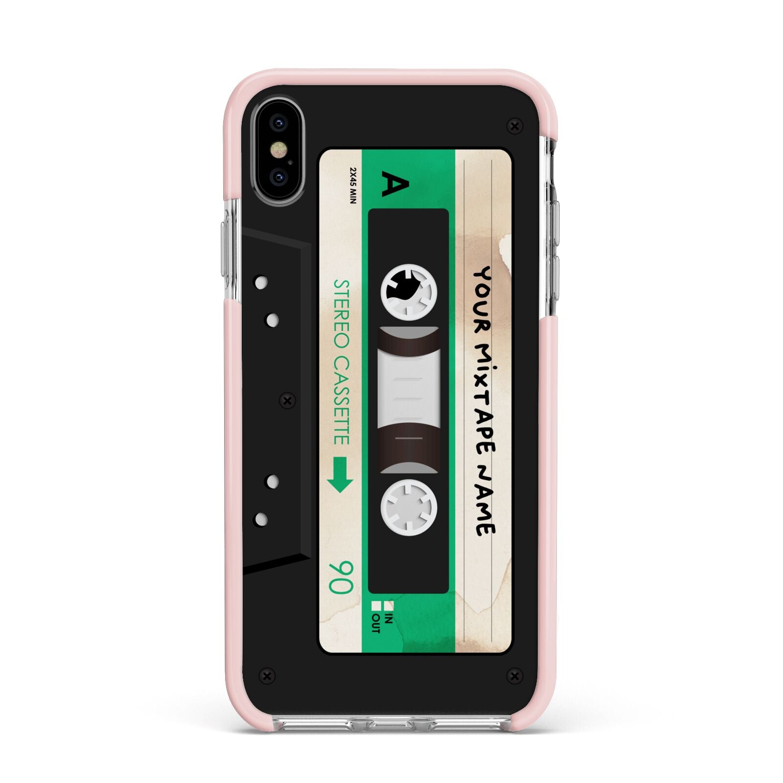 Personalised Black and Green Mixtape Apple iPhone Xs Max Impact Case Pink Edge on Silver Phone