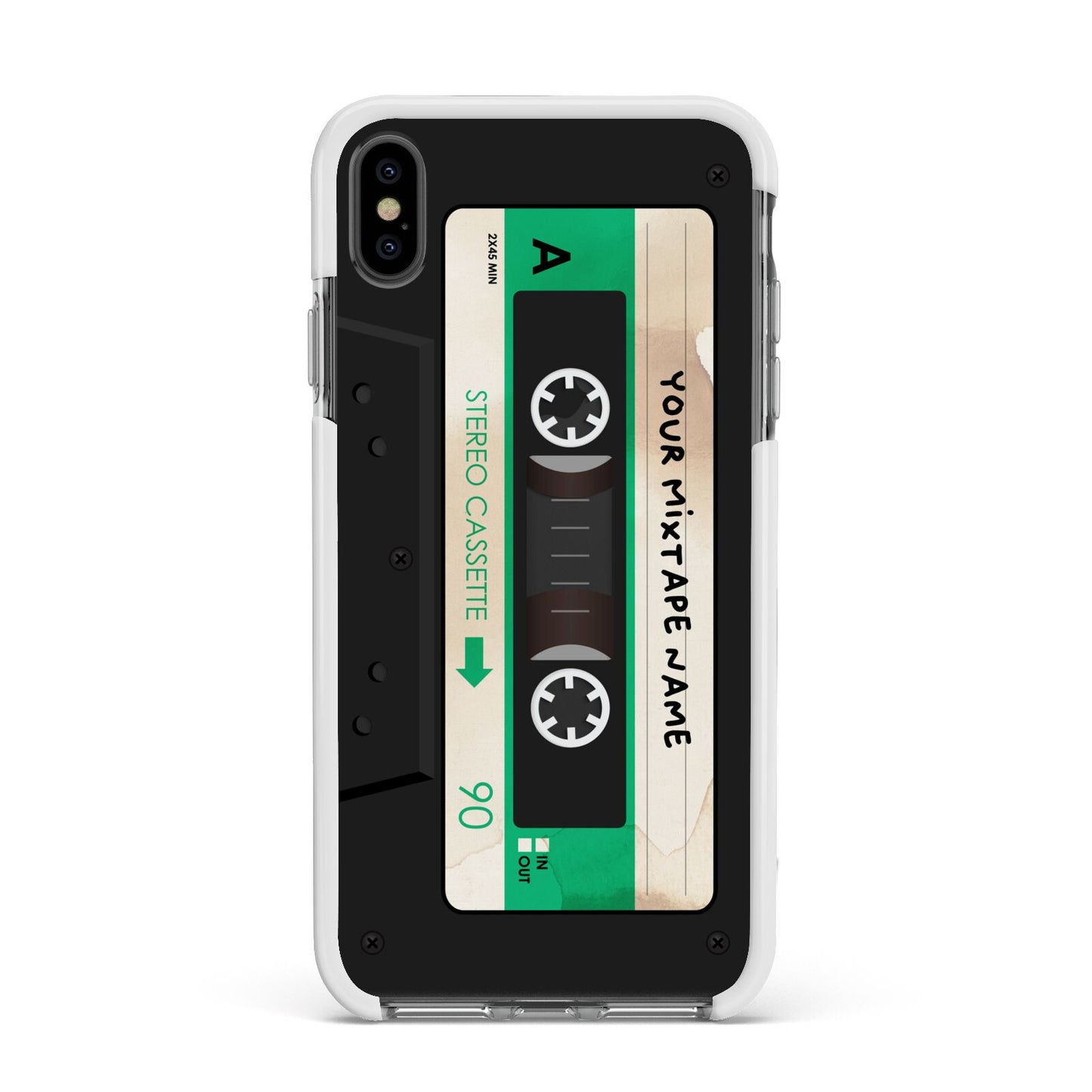 Personalised Black and Green Mixtape Apple iPhone Xs Max Impact Case White Edge on Black Phone