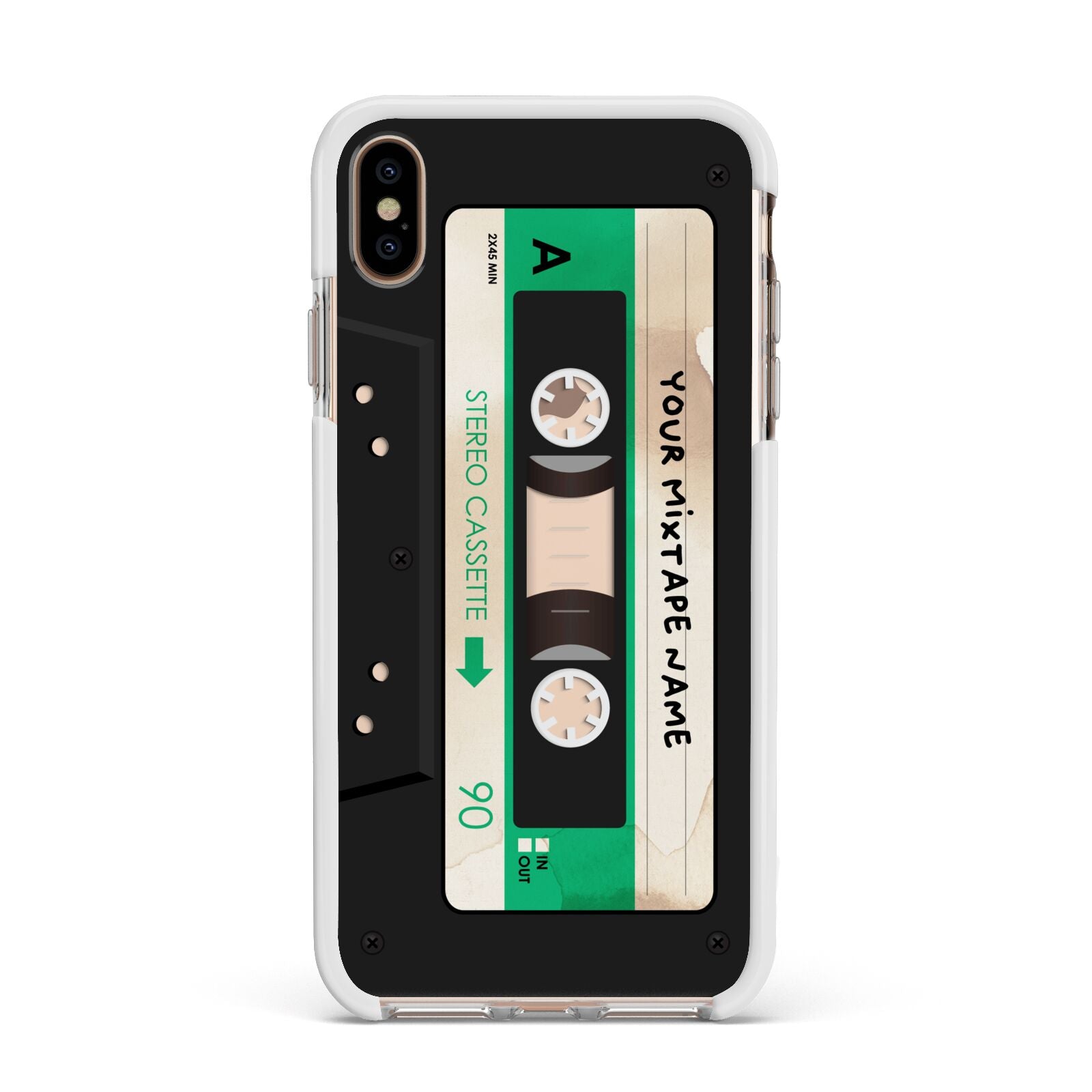 Personalised Black and Green Mixtape Apple iPhone Xs Max Impact Case White Edge on Gold Phone