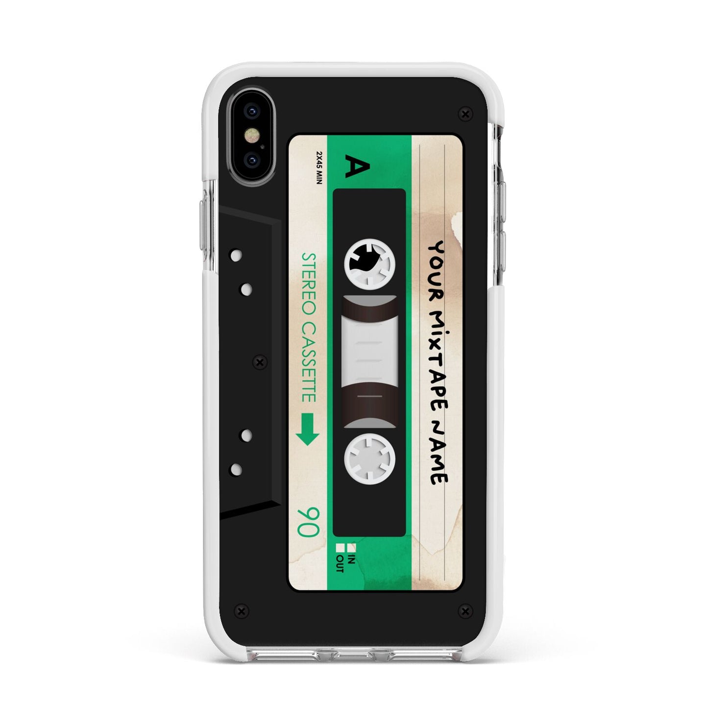 Personalised Black and Green Mixtape Apple iPhone Xs Max Impact Case White Edge on Silver Phone