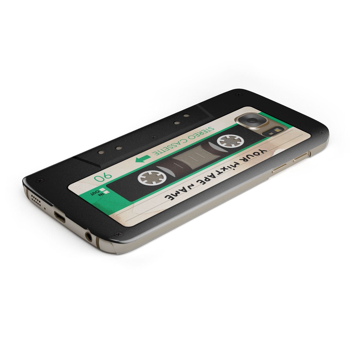 Personalised Black and Green Mixtape Protective Samsung Galaxy Case Angled Image