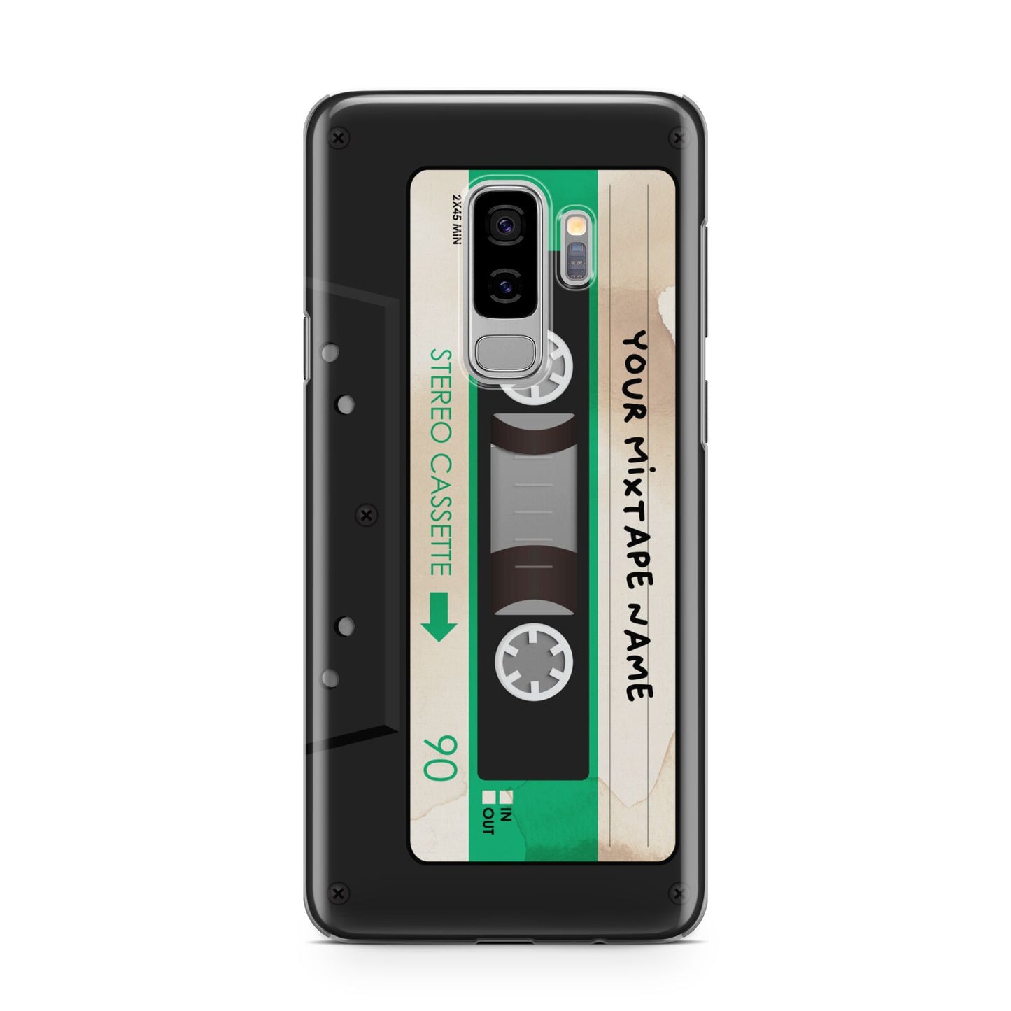 Personalised Black and Green Mixtape Samsung Galaxy S9 Plus Case on Silver phone