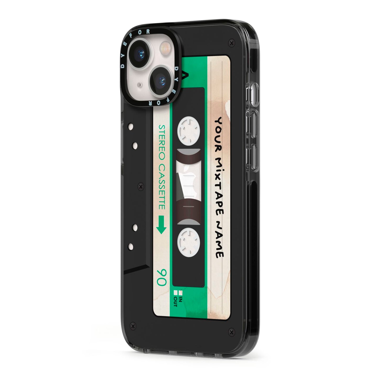 Personalised Black and Green Mixtape iPhone 13 Black Impact Case Side Angle on Silver phone