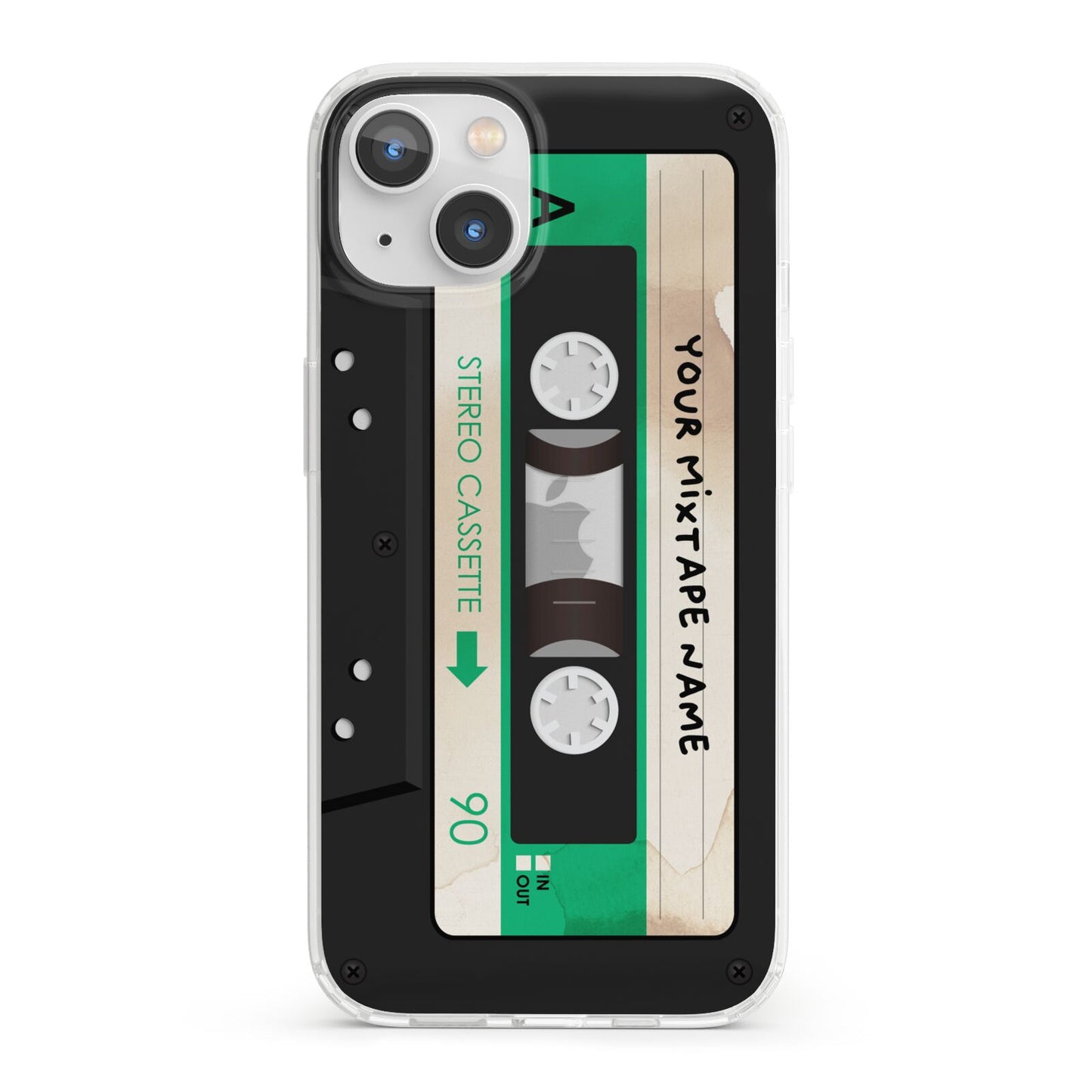 Personalised Black and Green Mixtape iPhone 13 Clear Bumper Case