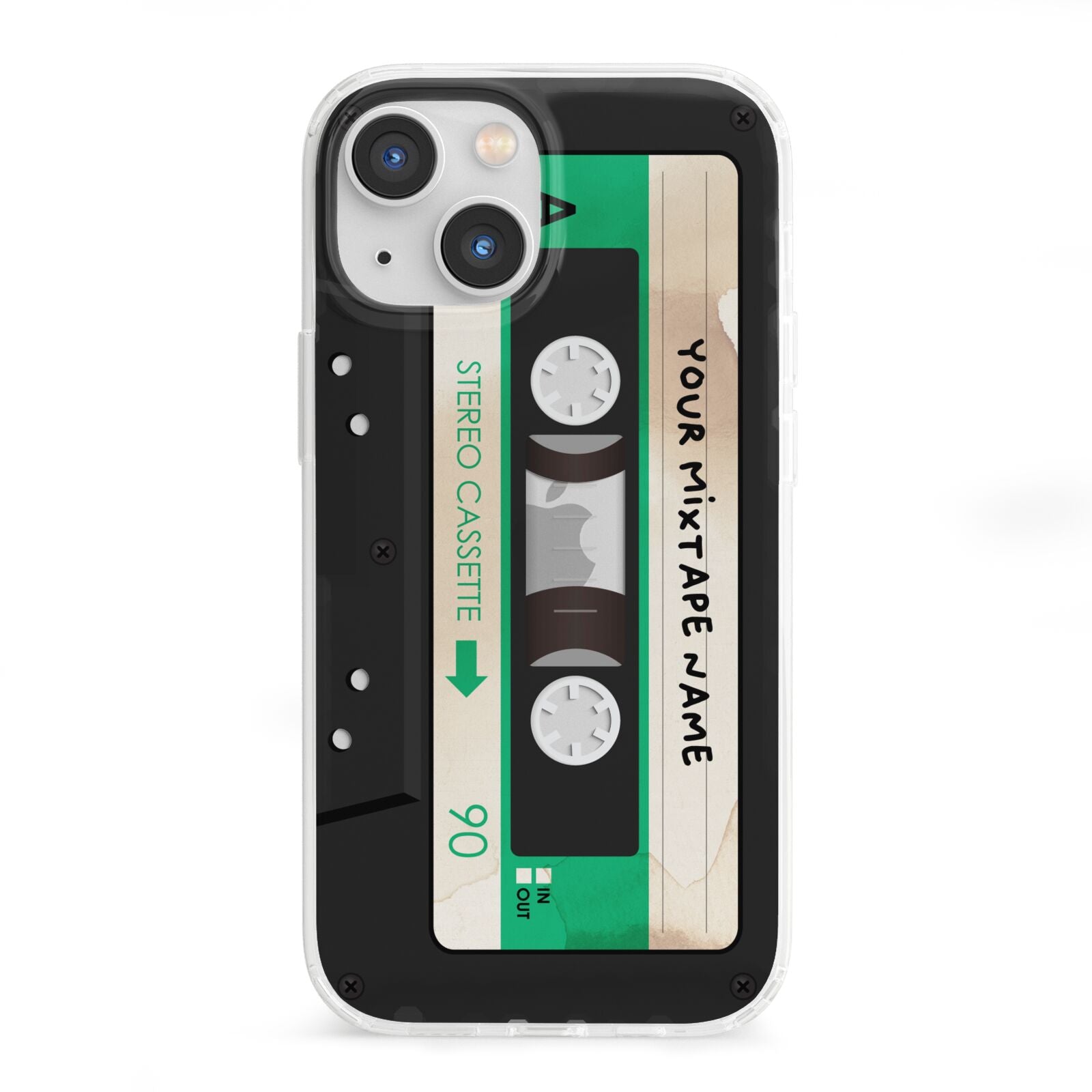 Personalised Black and Green Mixtape iPhone 13 Mini Clear Bumper Case