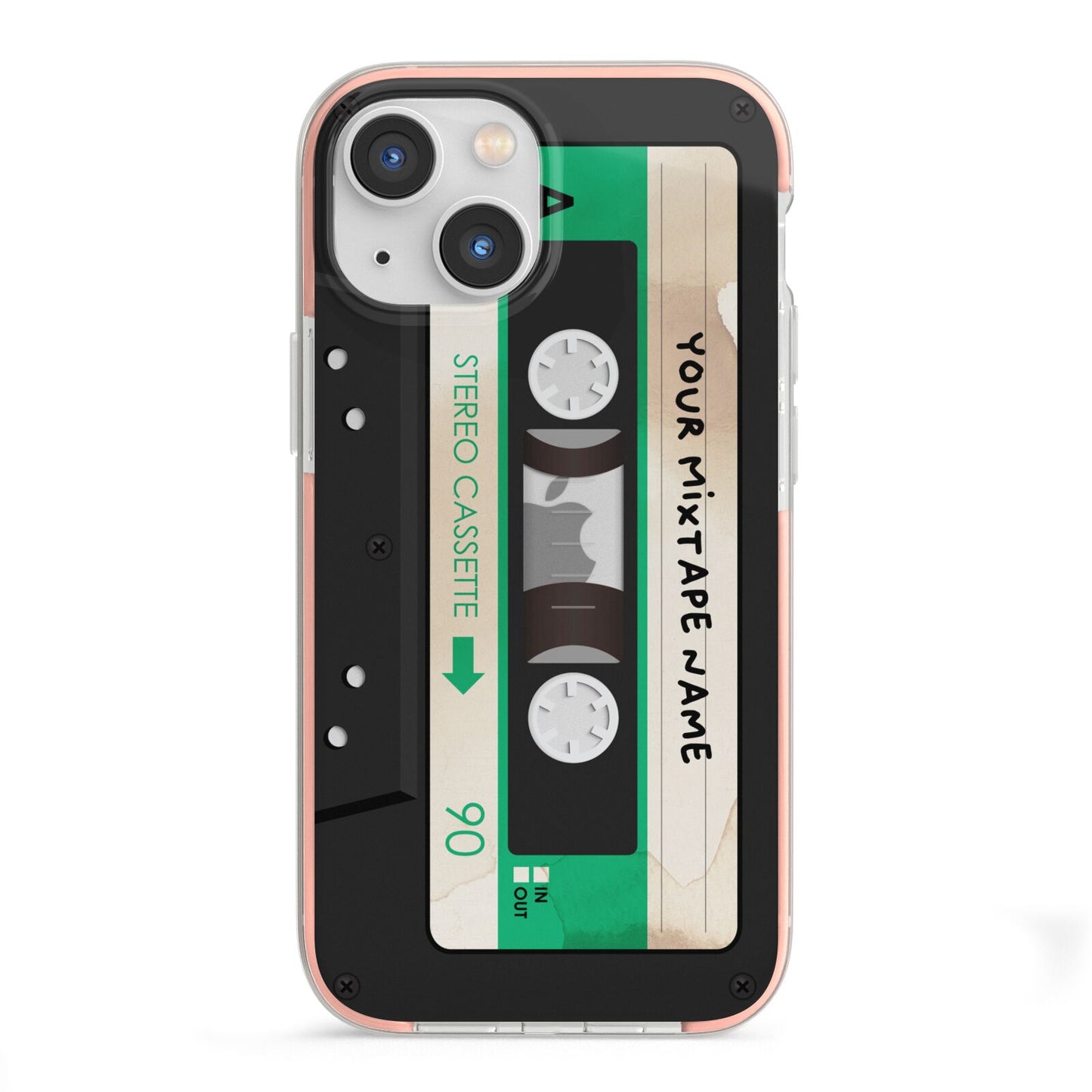 Personalised Black and Green Mixtape iPhone 13 Mini TPU Impact Case with Pink Edges