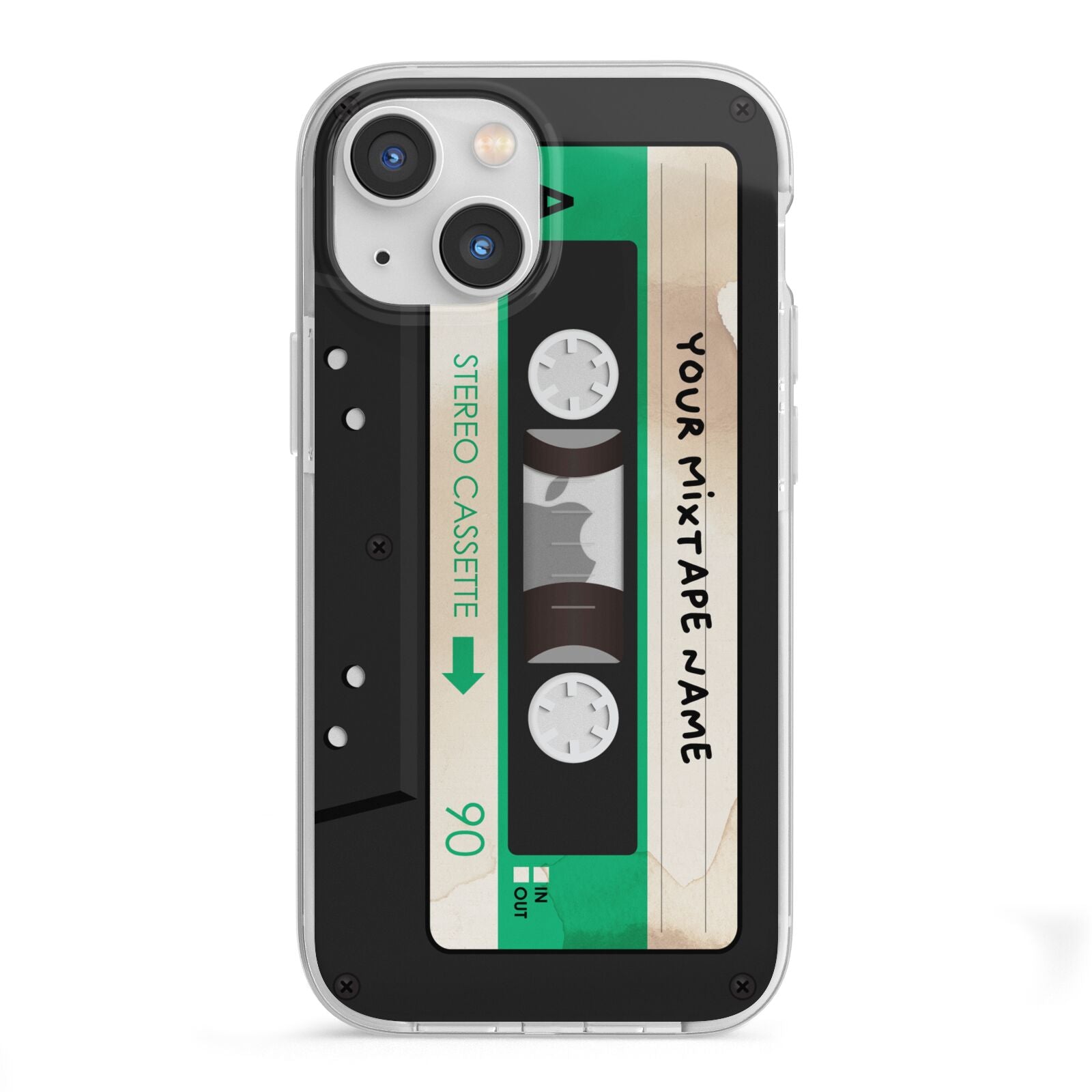 Personalised Black and Green Mixtape iPhone 13 Mini TPU Impact Case with White Edges