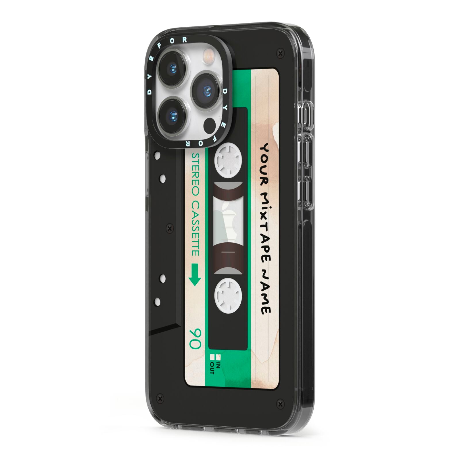 Personalised Black and Green Mixtape iPhone 13 Pro Black Impact Case Side Angle on Silver phone