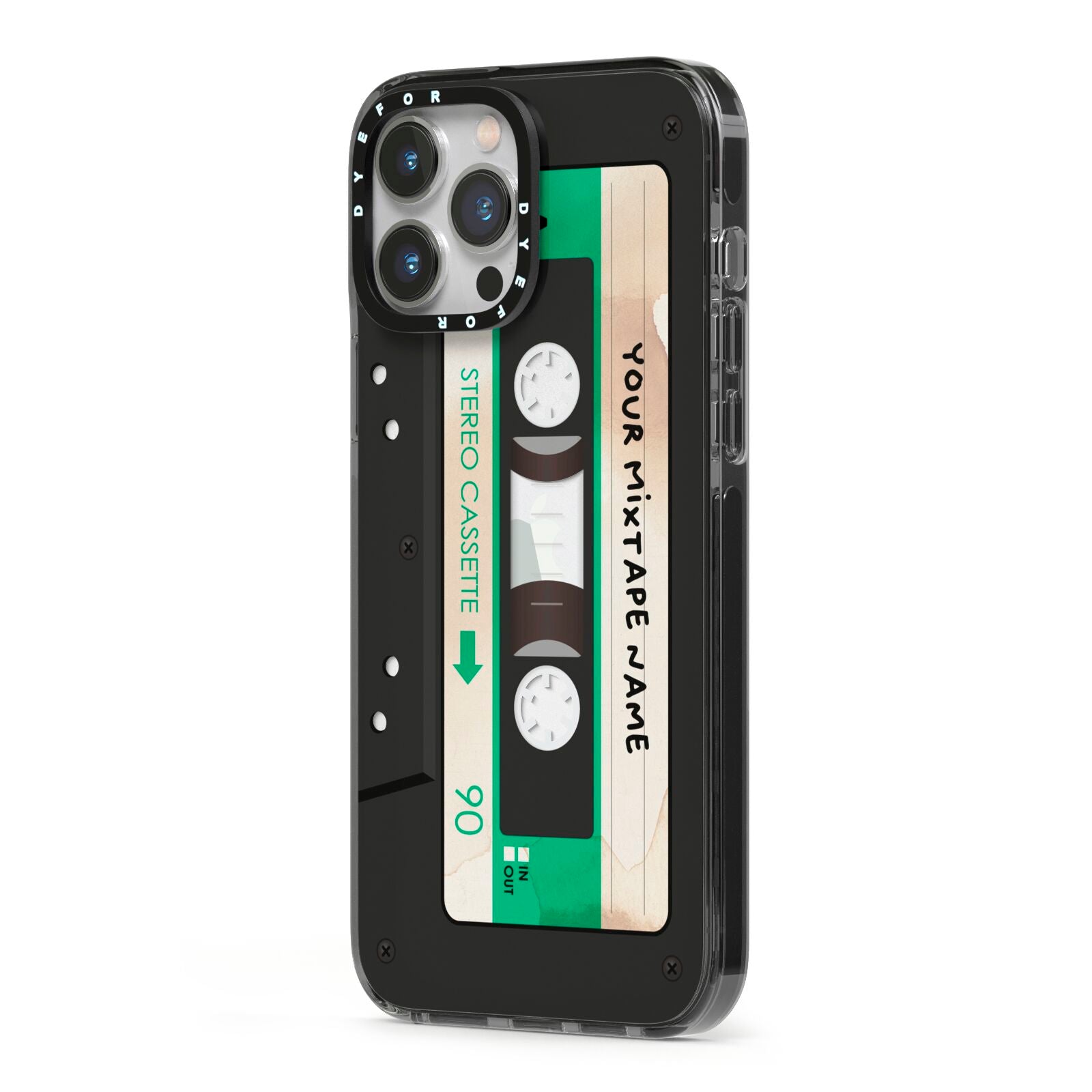 Personalised Black and Green Mixtape iPhone 13 Pro Max Black Impact Case Side Angle on Silver phone