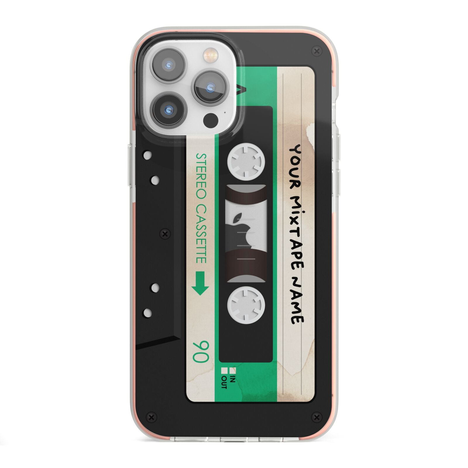 Personalised Black and Green Mixtape iPhone 13 Pro Max TPU Impact Case with Pink Edges