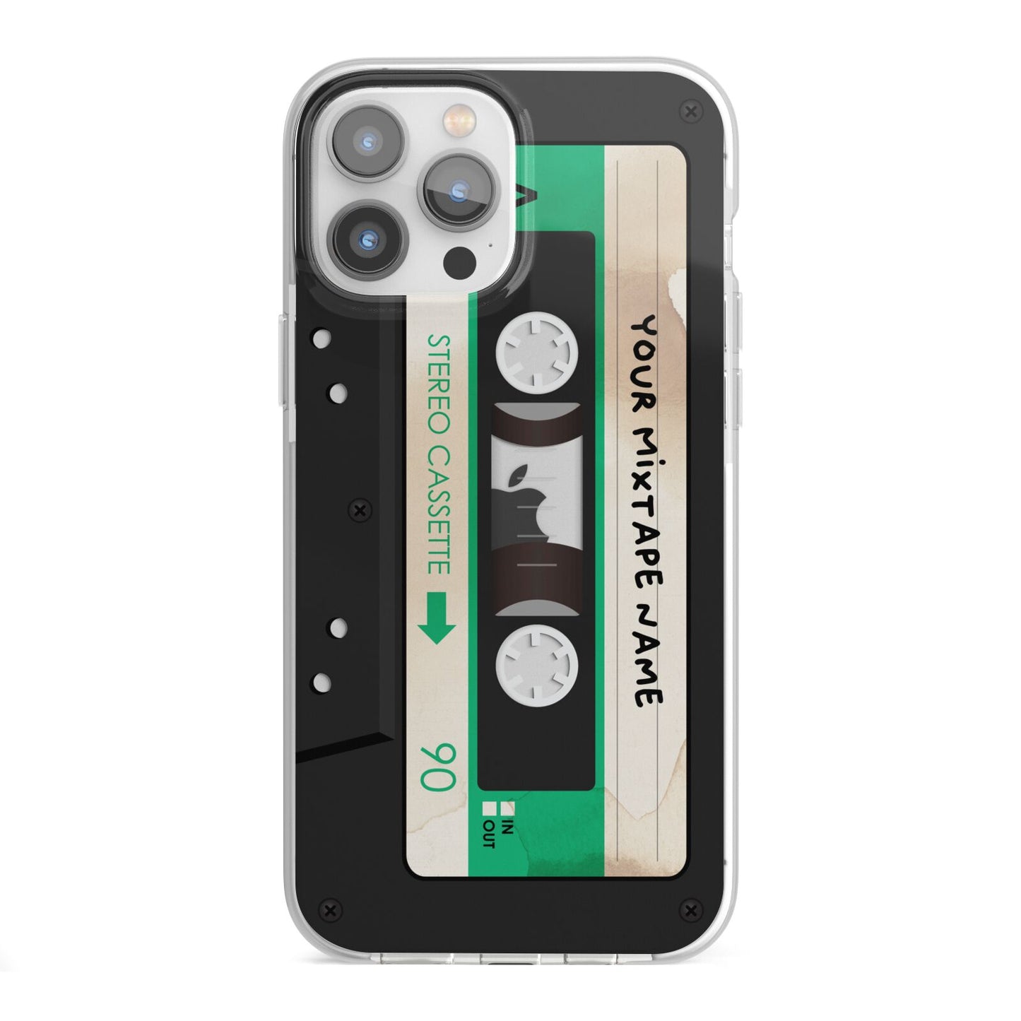 Personalised Black and Green Mixtape iPhone 13 Pro Max TPU Impact Case with White Edges