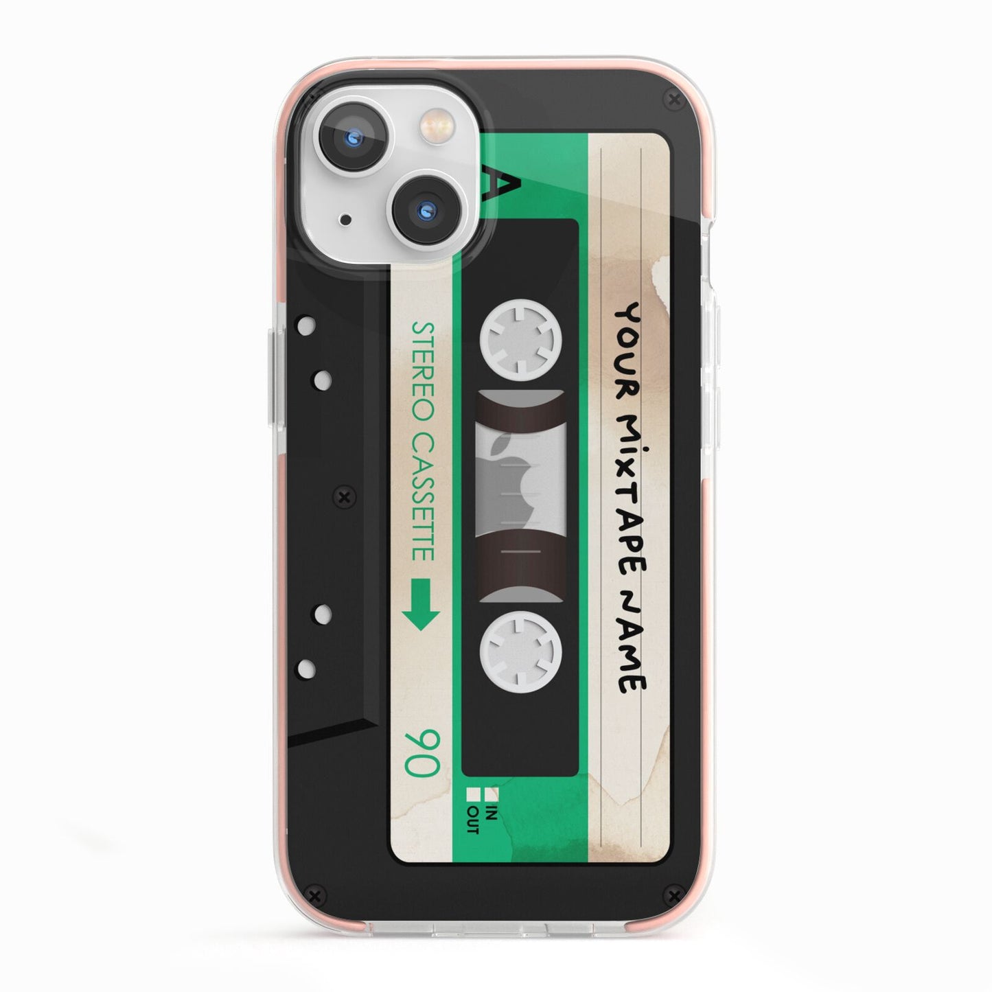 Personalised Black and Green Mixtape iPhone 13 TPU Impact Case with Pink Edges