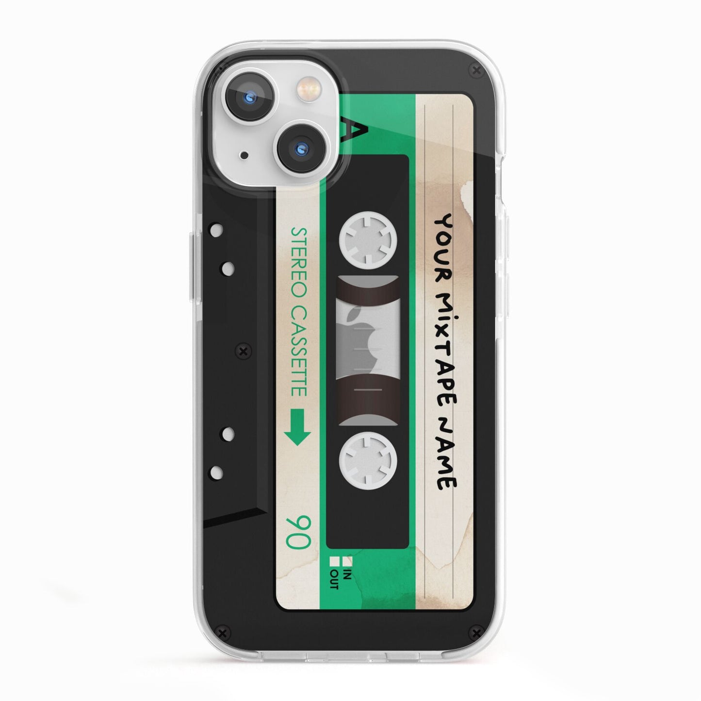 Personalised Black and Green Mixtape iPhone 13 TPU Impact Case with White Edges