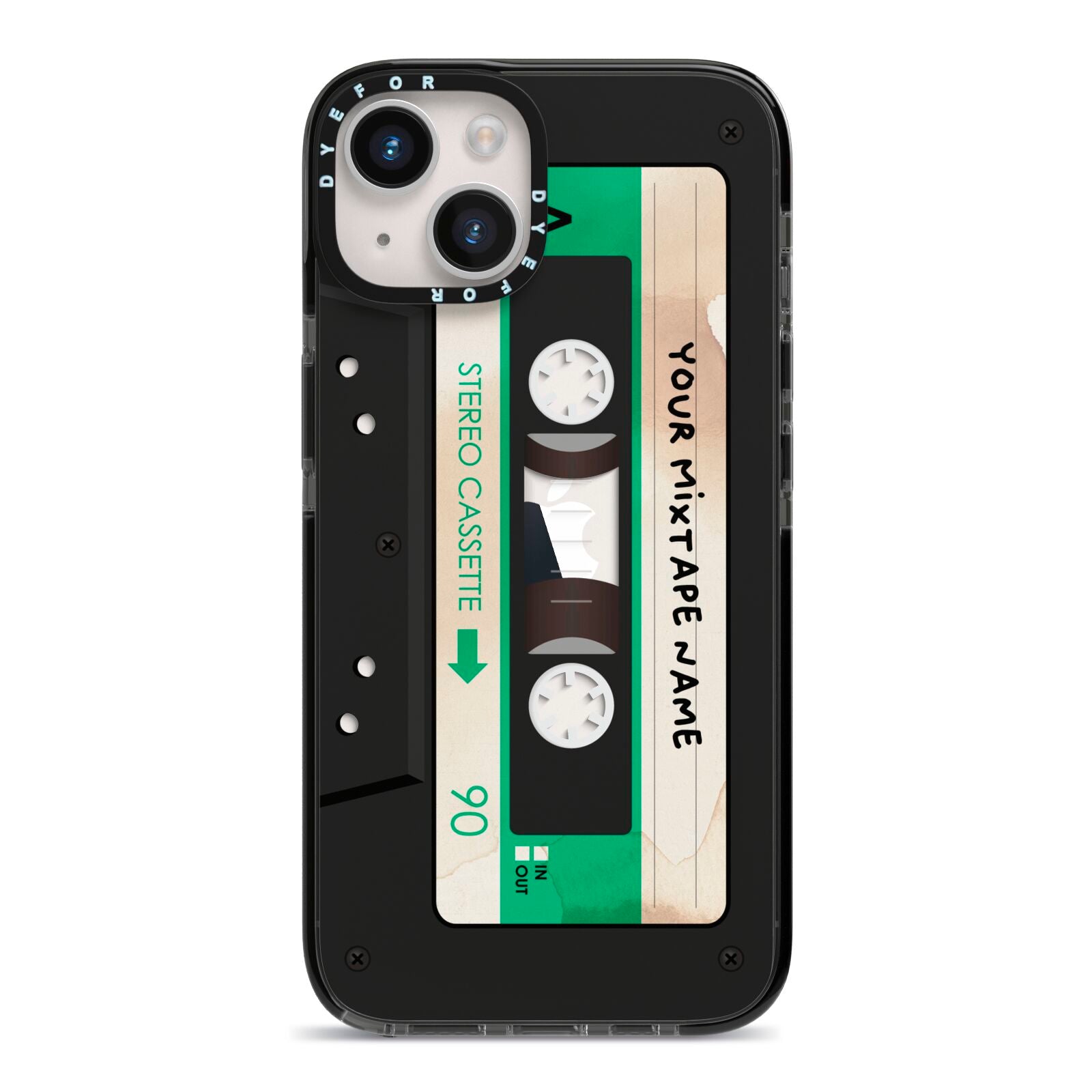 Personalised Black and Green Mixtape iPhone 14 Black Impact Case on Silver phone