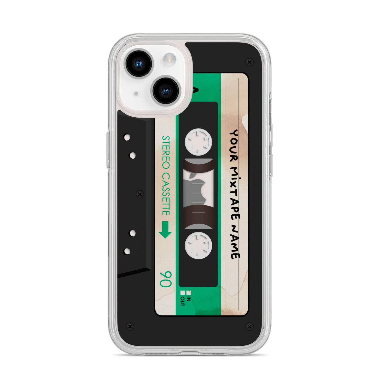 Personalised Black and Green Mixtape iPhone 14 Clear Tough Case Starlight