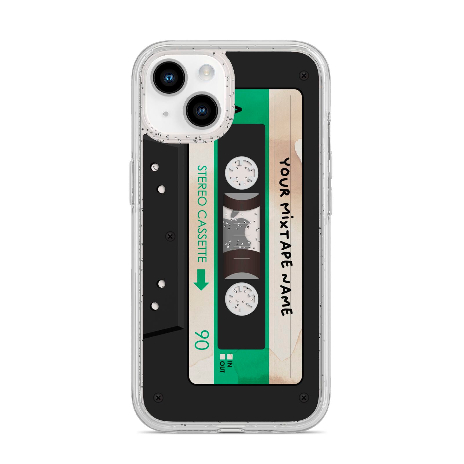 Personalised Black and Green Mixtape iPhone 14 Glitter Tough Case Starlight