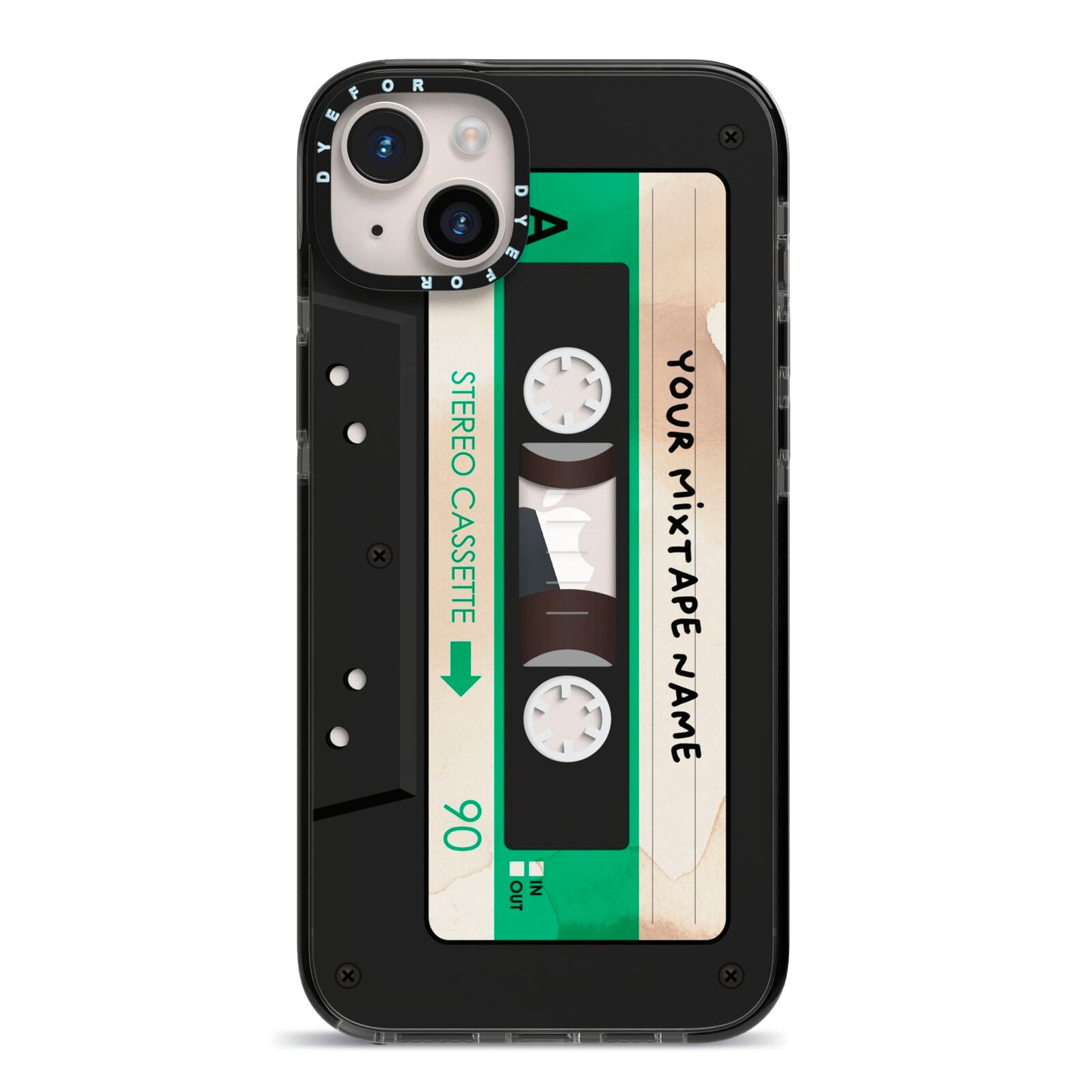 Personalised Black and Green Mixtape iPhone 14 Plus Black Impact Case on Silver phone